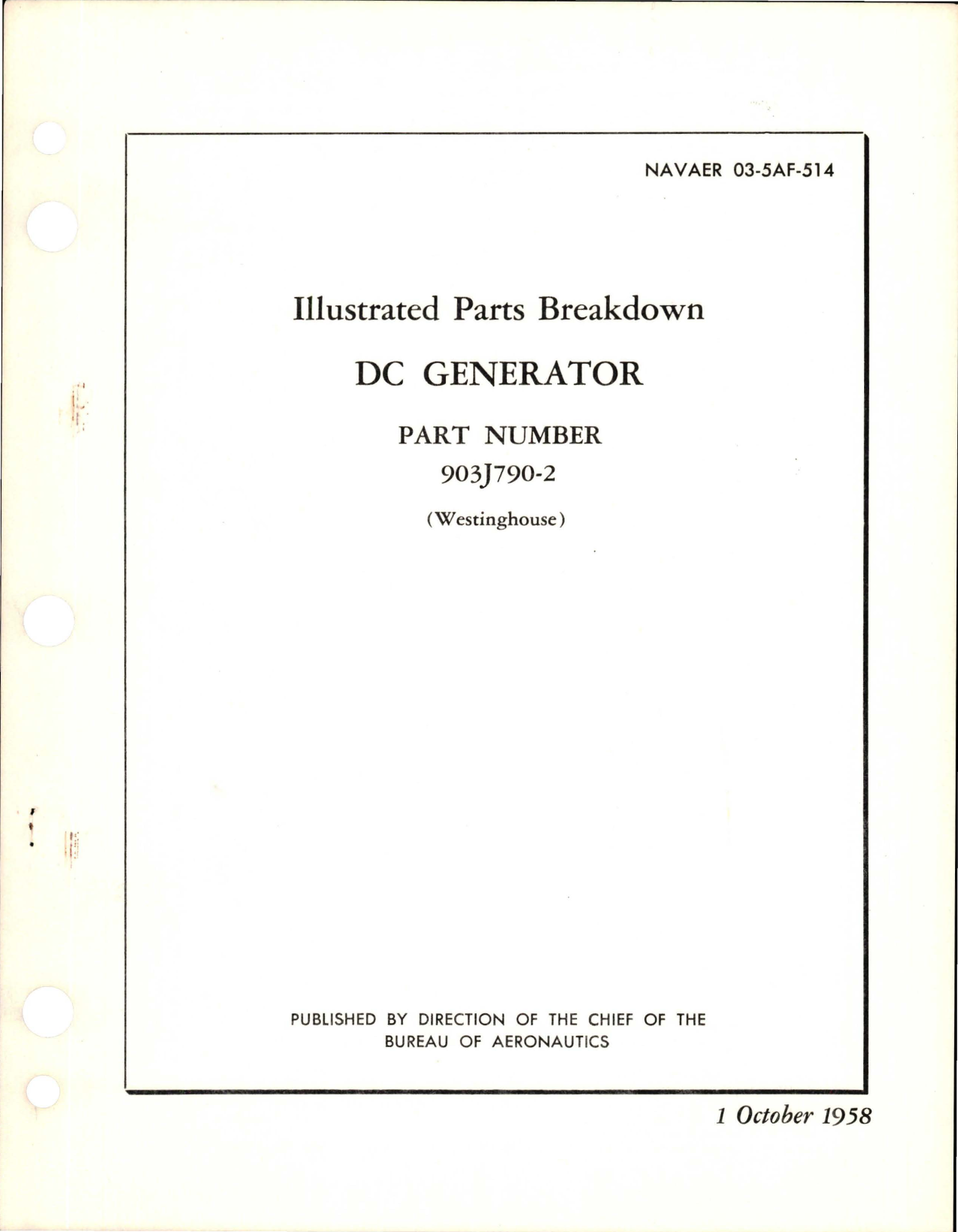 Sample page 1 from AirCorps Library document: Illustrated Parts Breakdown for DC Generator - Part 903J790-2