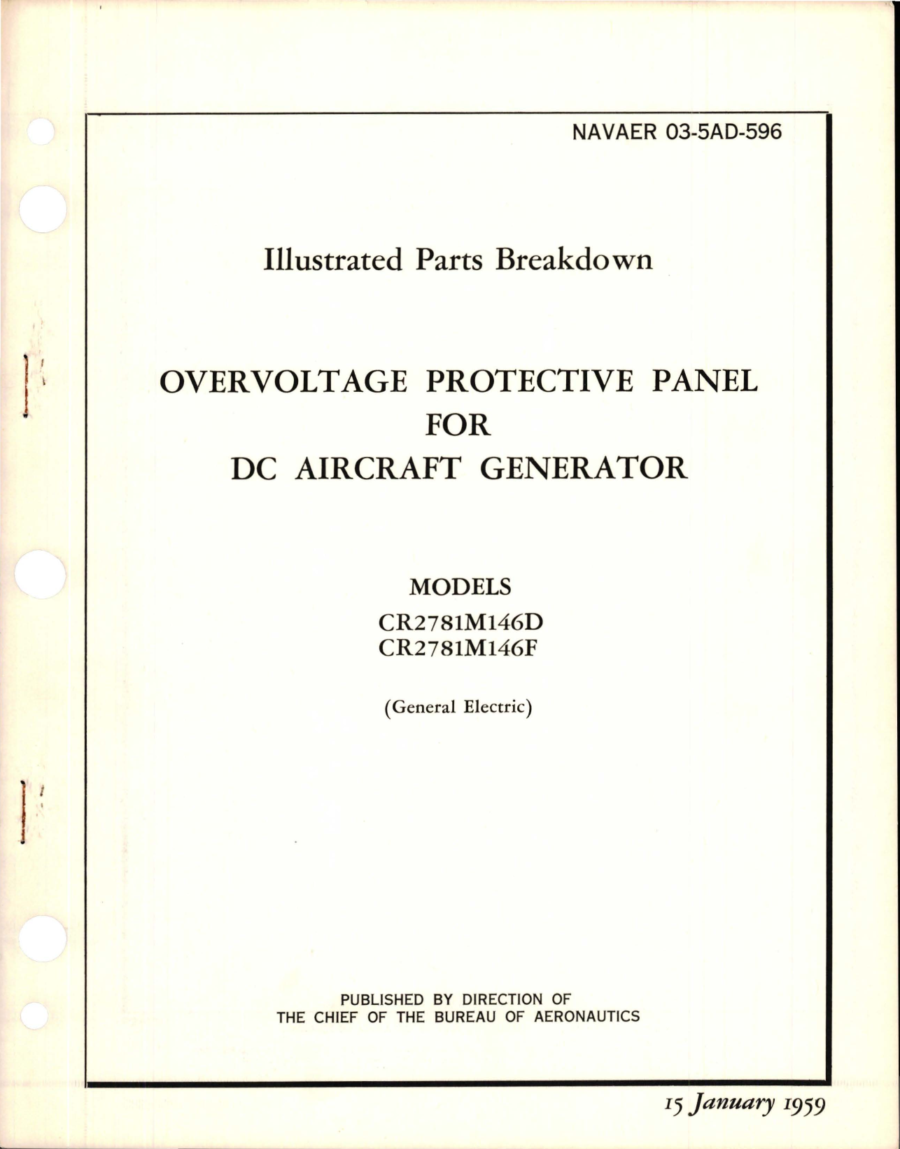 Sample page 1 from AirCorps Library document: Illustrated Parts Breakdown for Overvoltage Protective Panel for DC Generator - Models CR2781M146D and CR2781M146F 