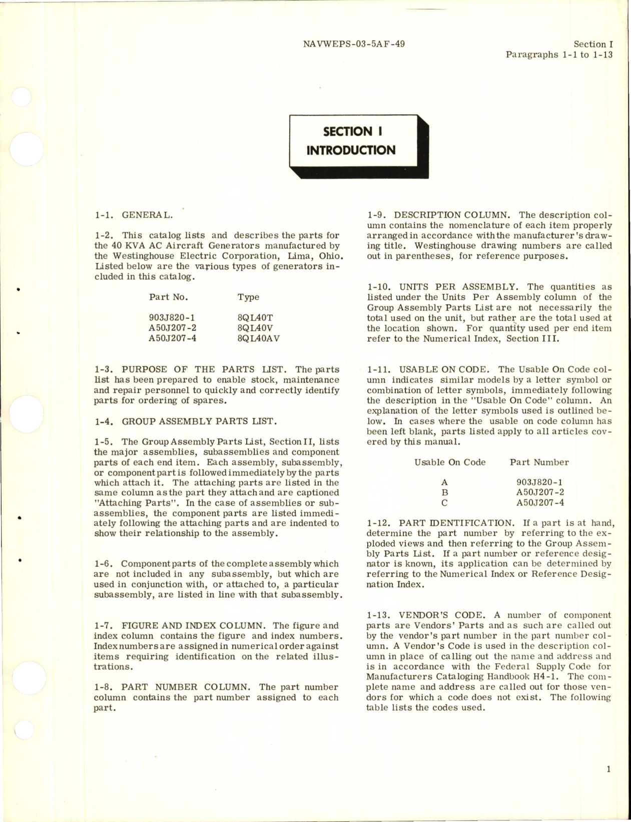 Sample page 5 from AirCorps Library document: Illustrated Parts Breakdown for AC Generator - Parts 903J820-1, A50J207-2, and A50J207-4 