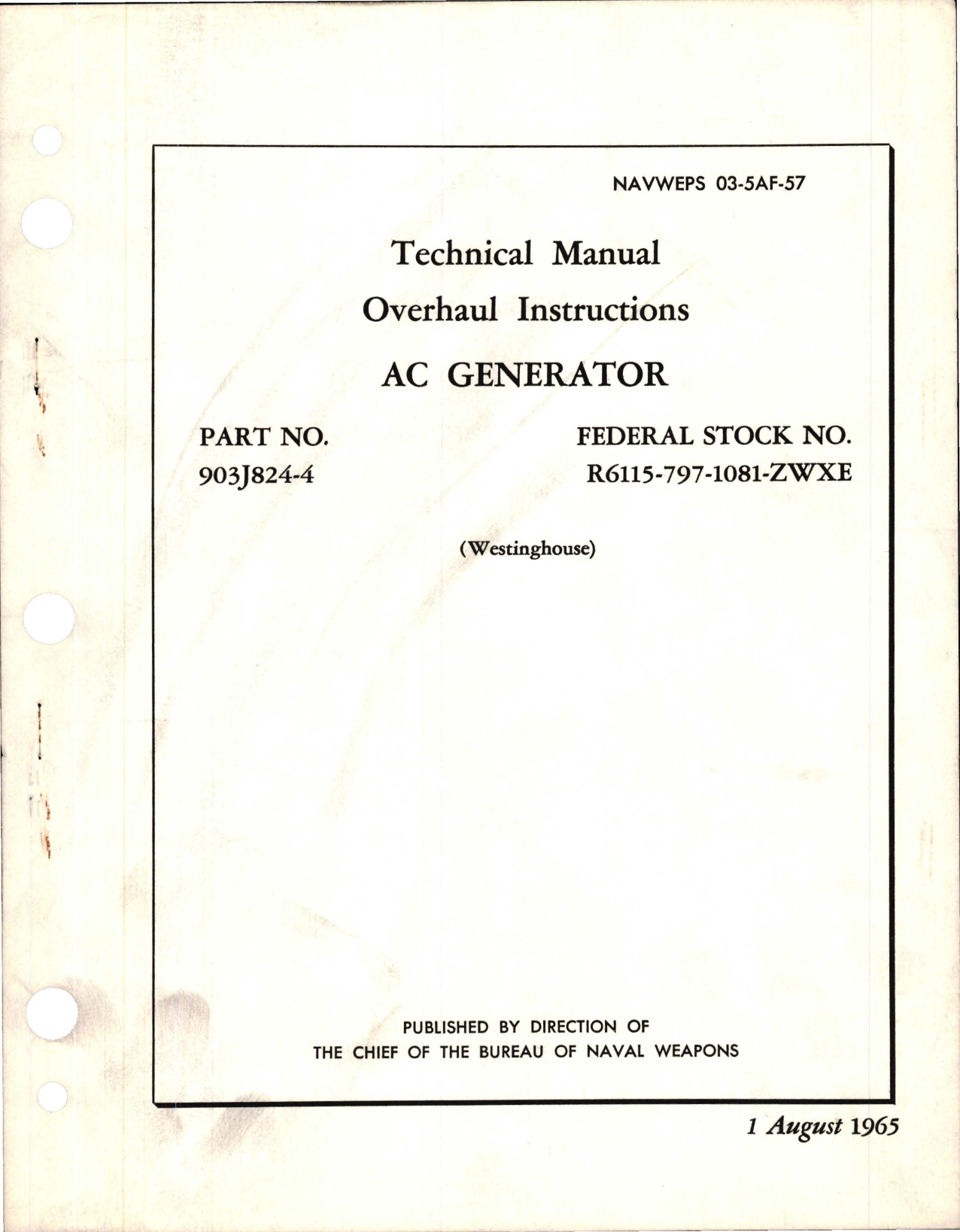 Sample page 1 from AirCorps Library document: Overhaul Instructions for AC Generator - Part 903J824-4