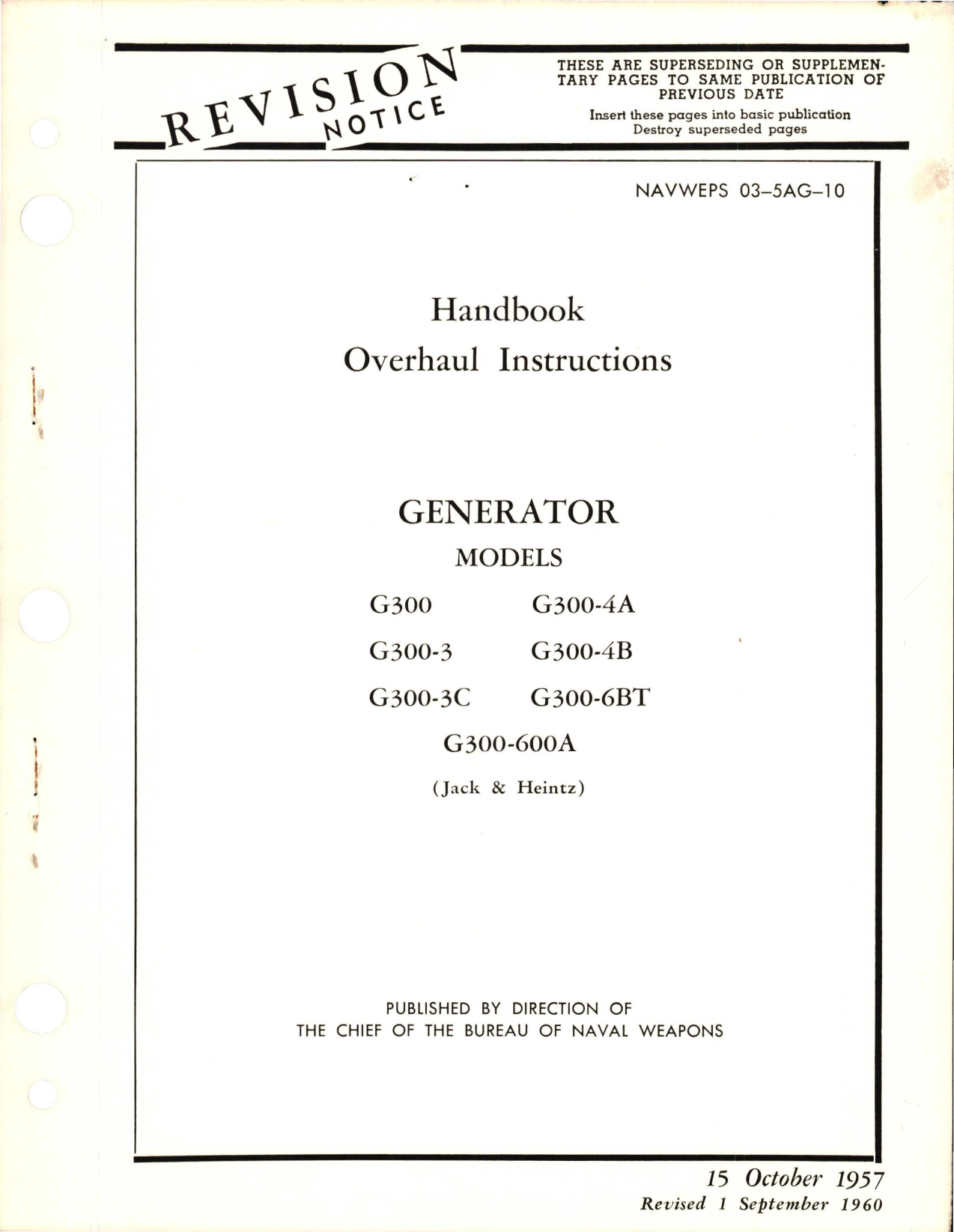 Sample page 1 from AirCorps Library document: Overhaul Instructions for Generator 