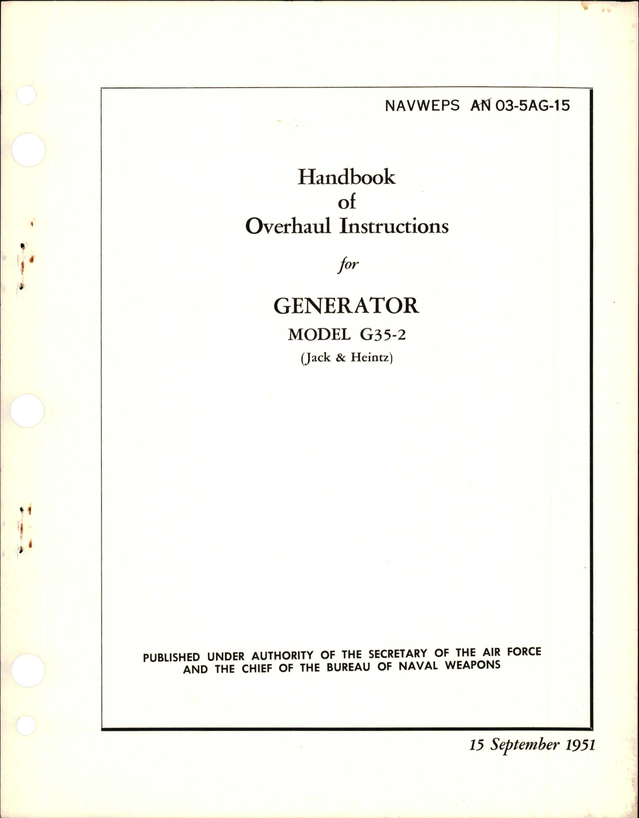 Sample page 1 from AirCorps Library document: Overhaul Instructions for Generator - Model G35-2