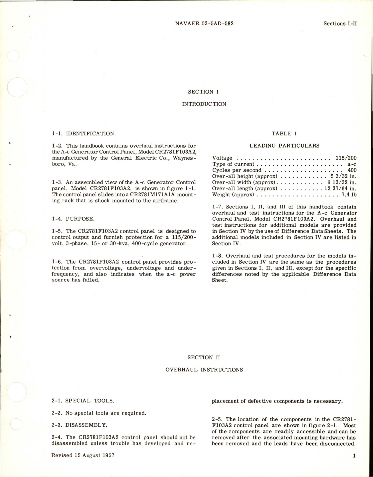 Sample page 5 from AirCorps Library document: Overhaul Instructions for AC Generator Control Panel - Models CR2781F103A2 and CR2781F103B1