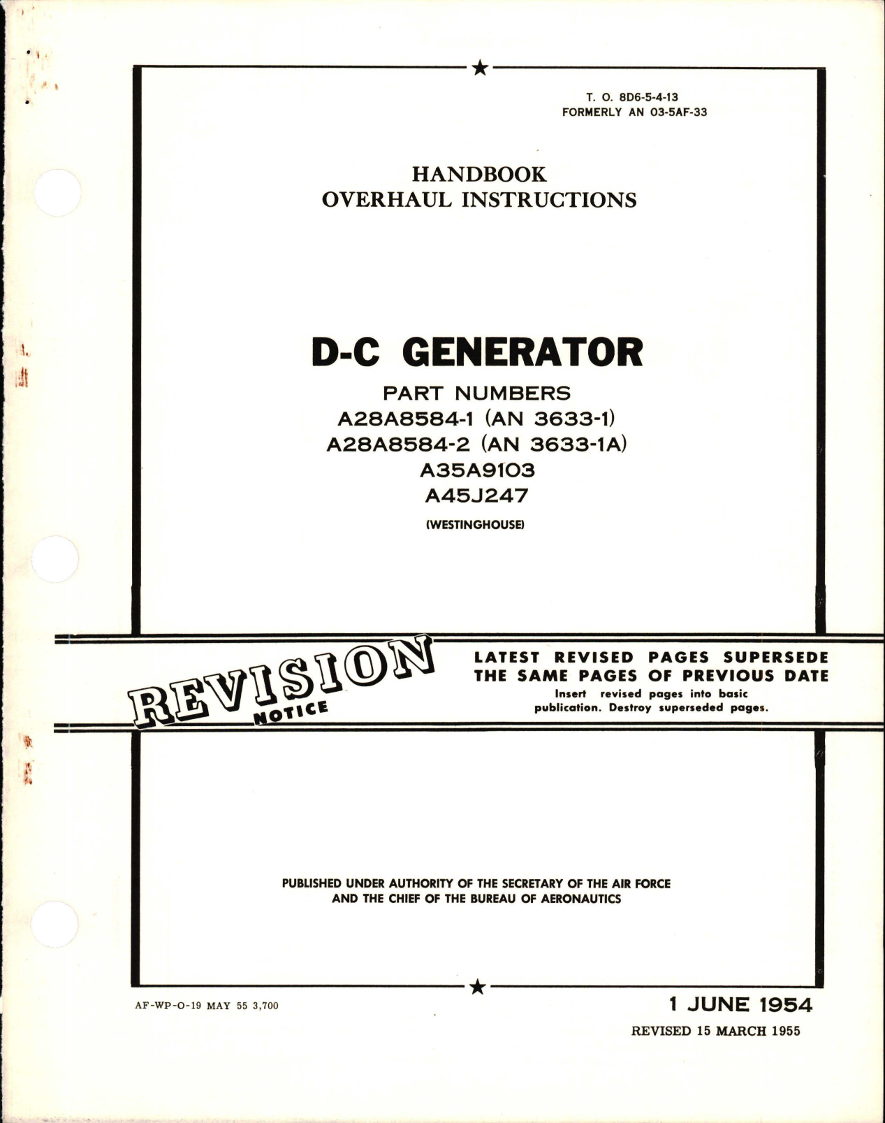 Sample page 1 from AirCorps Library document: Revision to Overhaul Instructions for DC Generators 