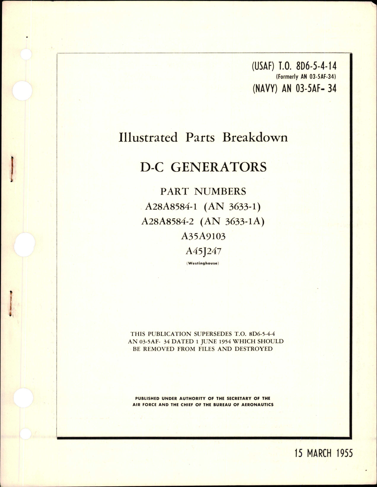 Sample page 1 from AirCorps Library document: Illustrated Parts Breakdown for DC Generators 