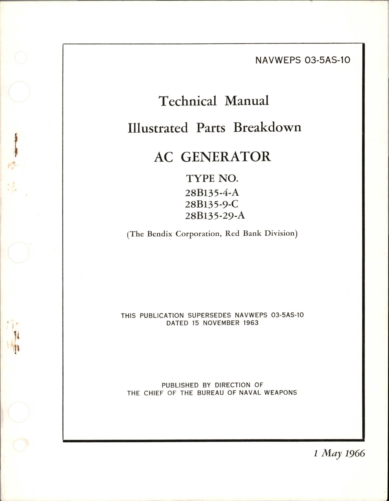 Sample page 1 from AirCorps Library document: Illustrated Parts Breakdown for AC Generator - Types 28B135-4-A, 28B135-9-C, and 28B135-29-A