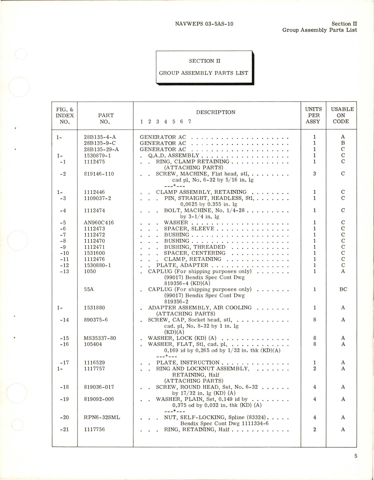 Sample page 7 from AirCorps Library document: Illustrated Parts Breakdown for AC Generator - Types 28B135-4-A, 28B135-9-C, and 28B135-29-A