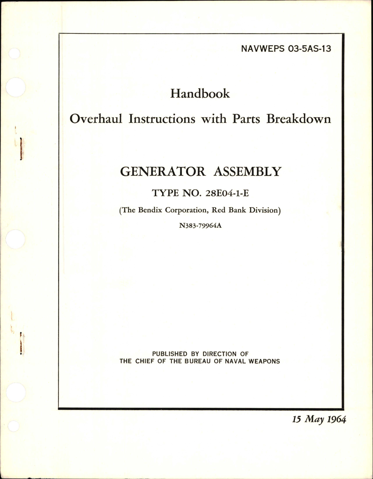 Sample page 1 from AirCorps Library document: Overhaul Instructions with Parts Breakdown for Generator Assembly - Type 28E04-1-E