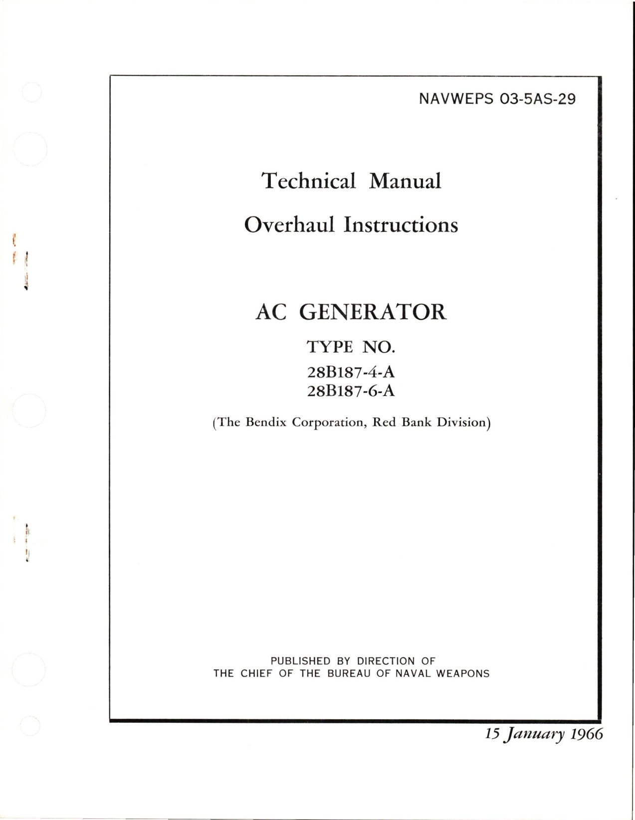Sample page 1 from AirCorps Library document: Overhaul Instructions for AC Generator - Type 28B187-4-A, 28B187-6-A