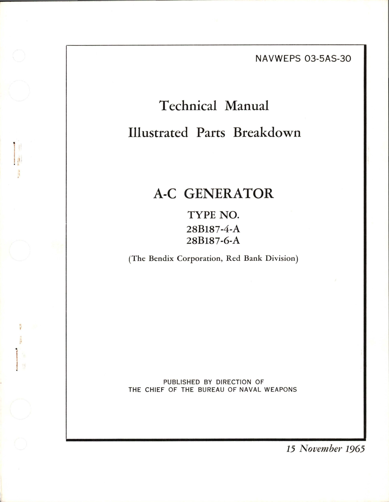 Sample page 1 from AirCorps Library document: Illustrated Parts Breakdown for AC Generator - Types 28B187-4-A, 28B187-6-A 