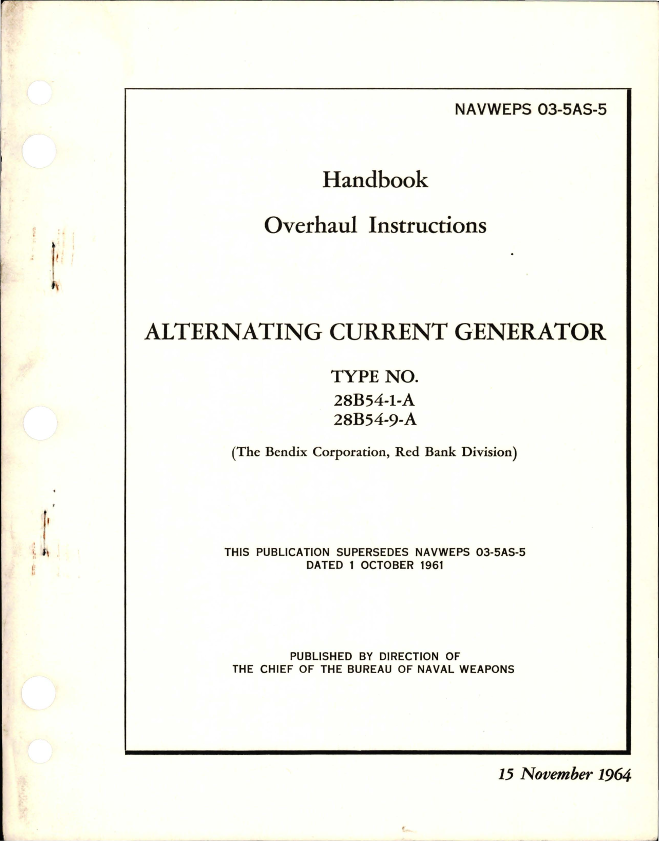 Sample page 1 from AirCorps Library document: Overhaul Instructions for Alternating Current Generator - Type 28B54-1-A and 28B54-9-A