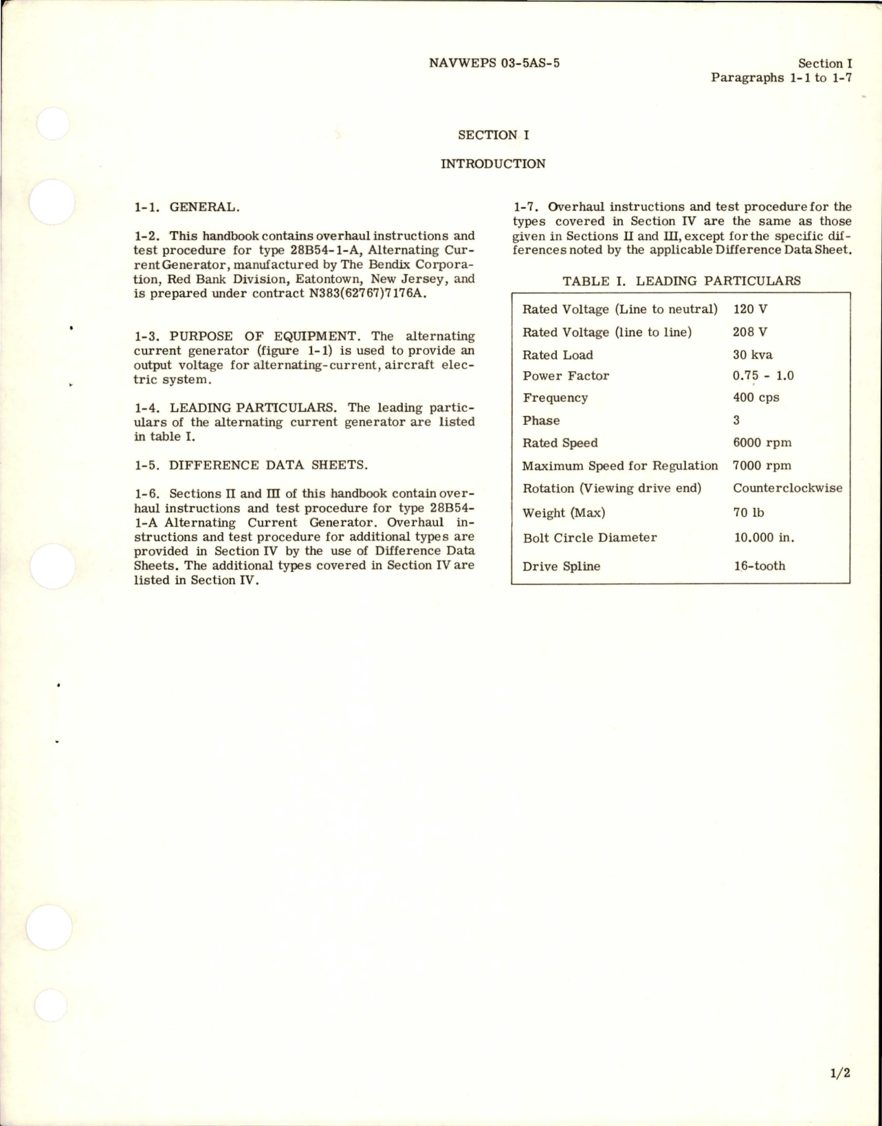 Sample page 5 from AirCorps Library document: Overhaul Instructions for Alternating Current Generator - Type 28B54-1-A and 28B54-9-A