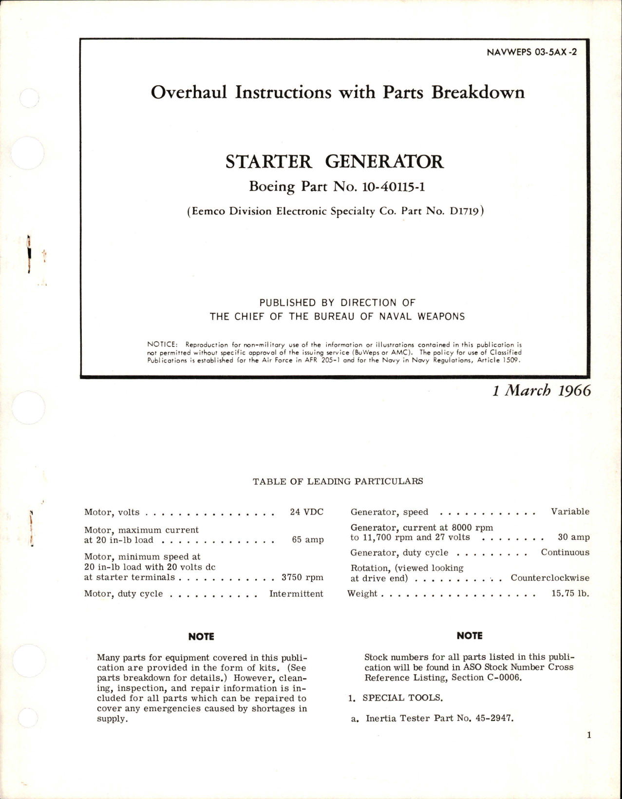 Sample page 1 from AirCorps Library document: Overhaul Instructions with Parts Breakdown for Starter Generator  - Part D1719
