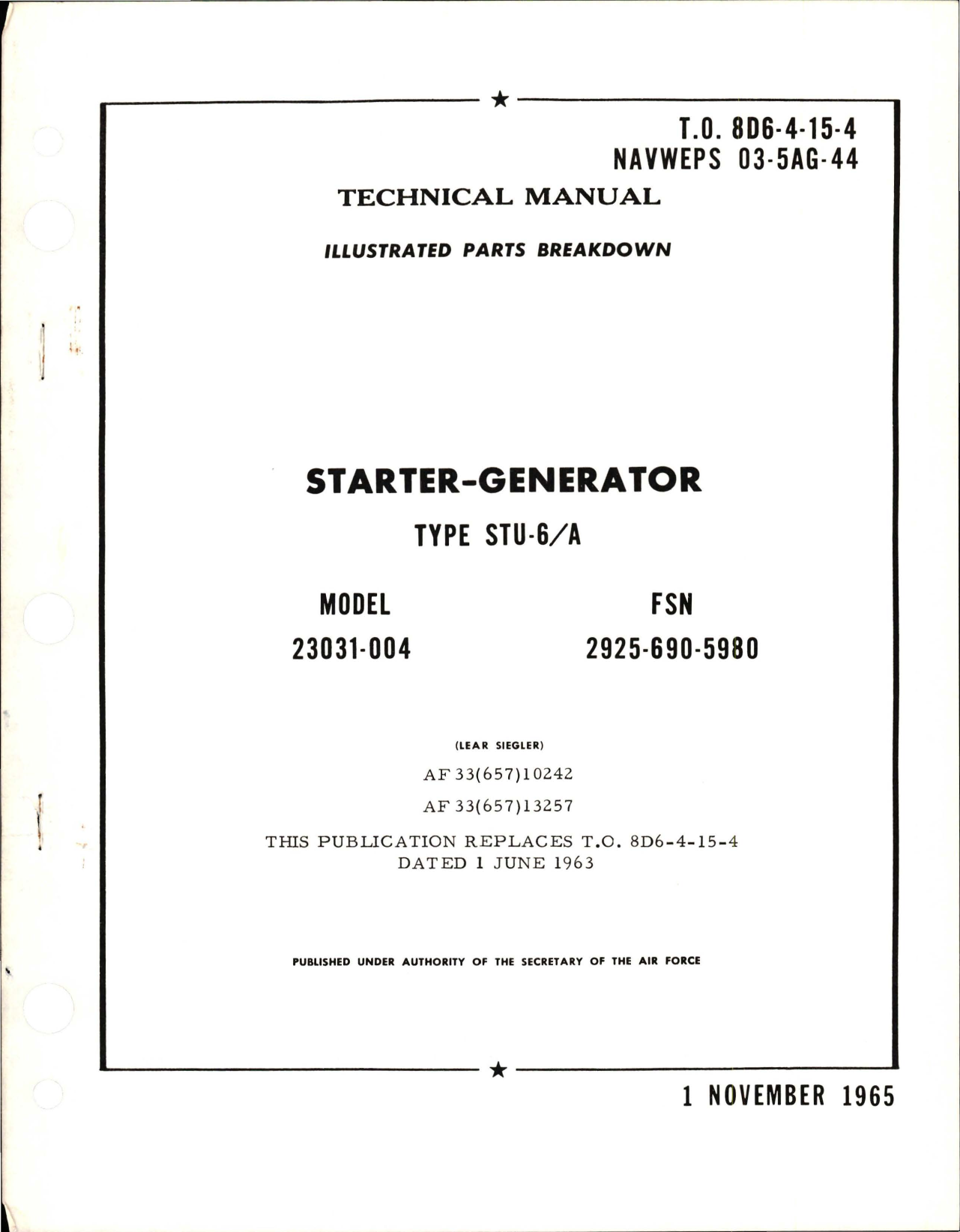 Sample page 1 from AirCorps Library document: Illustrated Parts Breakdown for Starter Generator - Type STU-6-A - Model 23031-004 