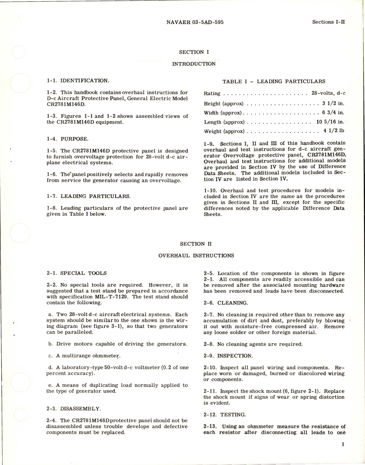 Sample page 5 from AirCorps Library document: Overhaul Instructions for Overvoltage Protective Panel for DC Generator - Models CR2781M146D and CR2781M146F 
