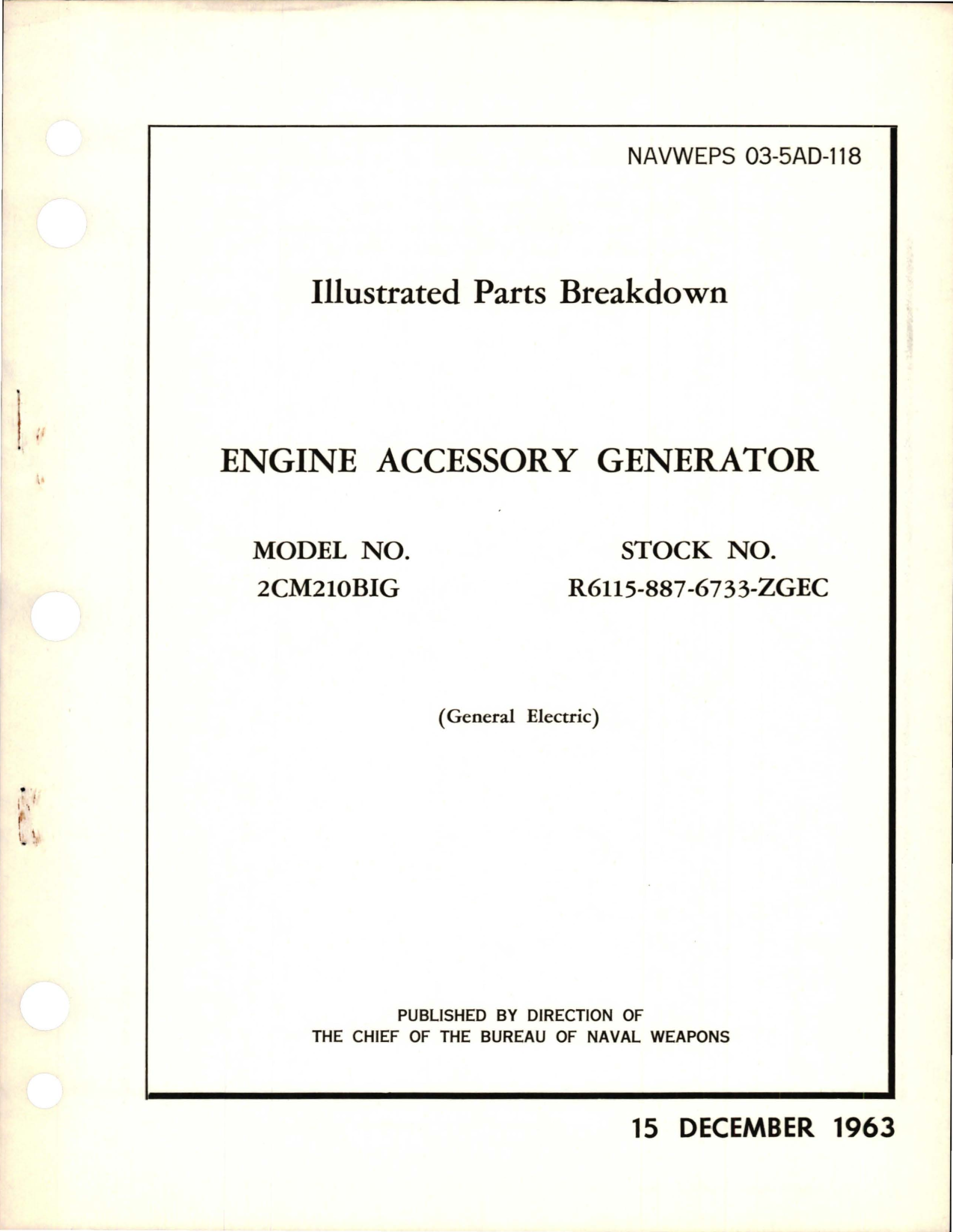 Sample page 1 from AirCorps Library document: Illustrated Parts Breakdown for Engine Accessory Generator - Model 2CM210BIG