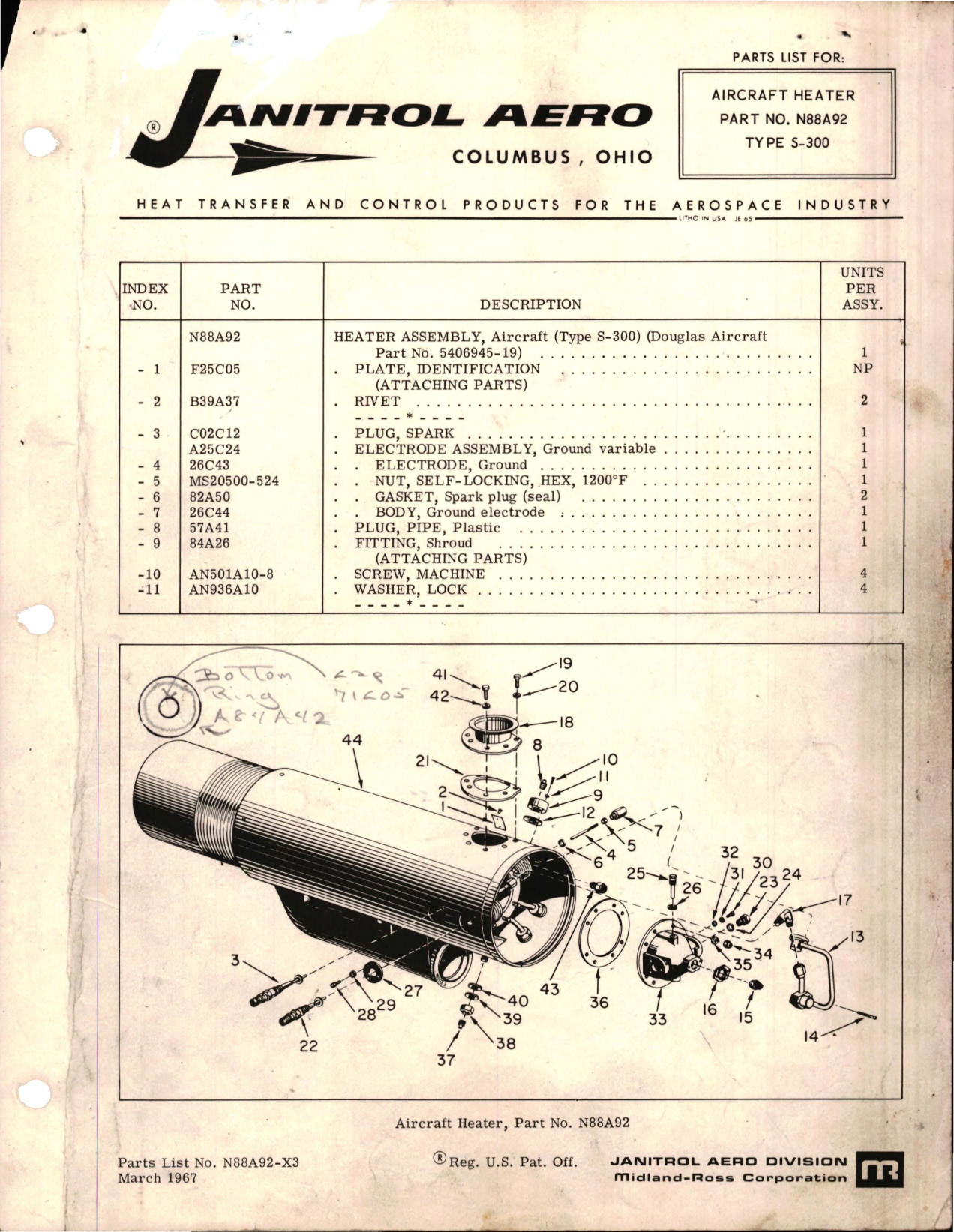 Sample page 1 from AirCorps Library document: Parts List for Aircraft Heater - Part N88A92 - Type S-300