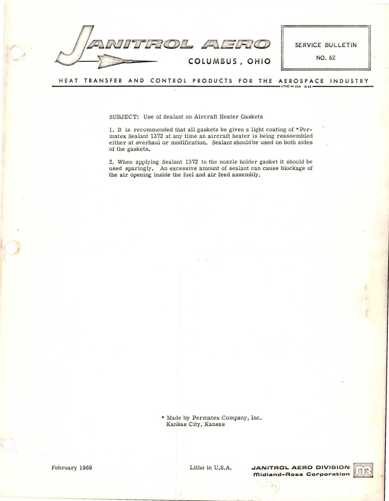 Sample page 1 from AirCorps Library document: Use of Sealant on Aircraft Heater Gaskets