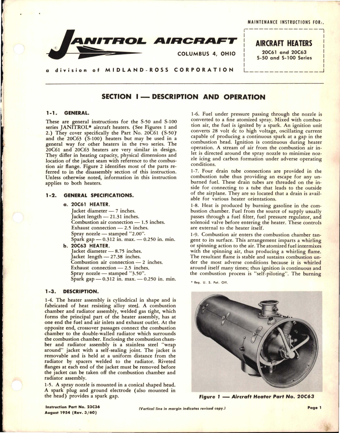 Sample page 1 from AirCorps Library document: Maintenance Instructions for Aircraft Heaters - 20C61, 20C63, S-50, and S-100 Series