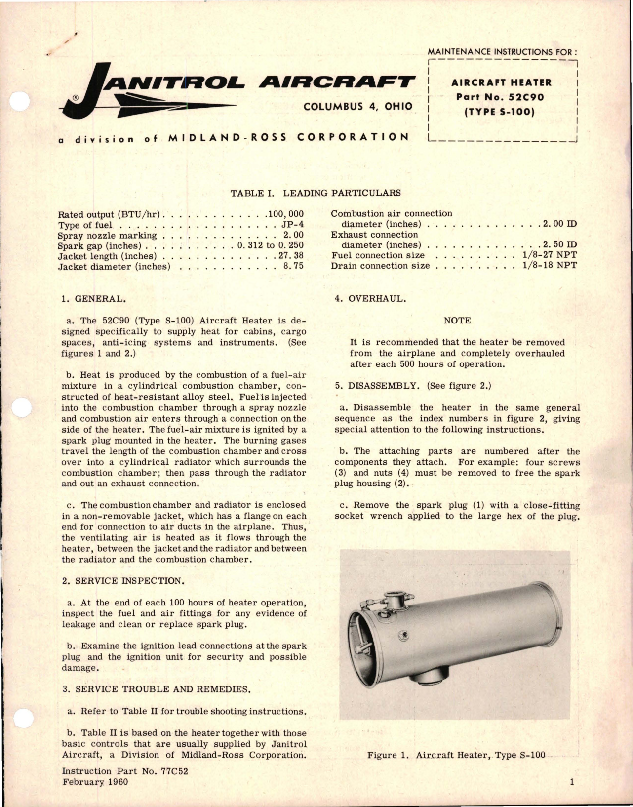 Sample page 1 from AirCorps Library document: Maintenance Instructions for Aircraft Heater - Part 52C90 - Type S-100