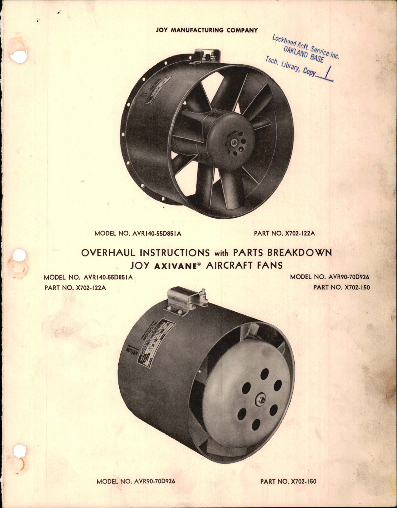 Sample page 1 from AirCorps Library document: Overhaul Instructions with Parts Breakdown for Axivane Aircraft Fans