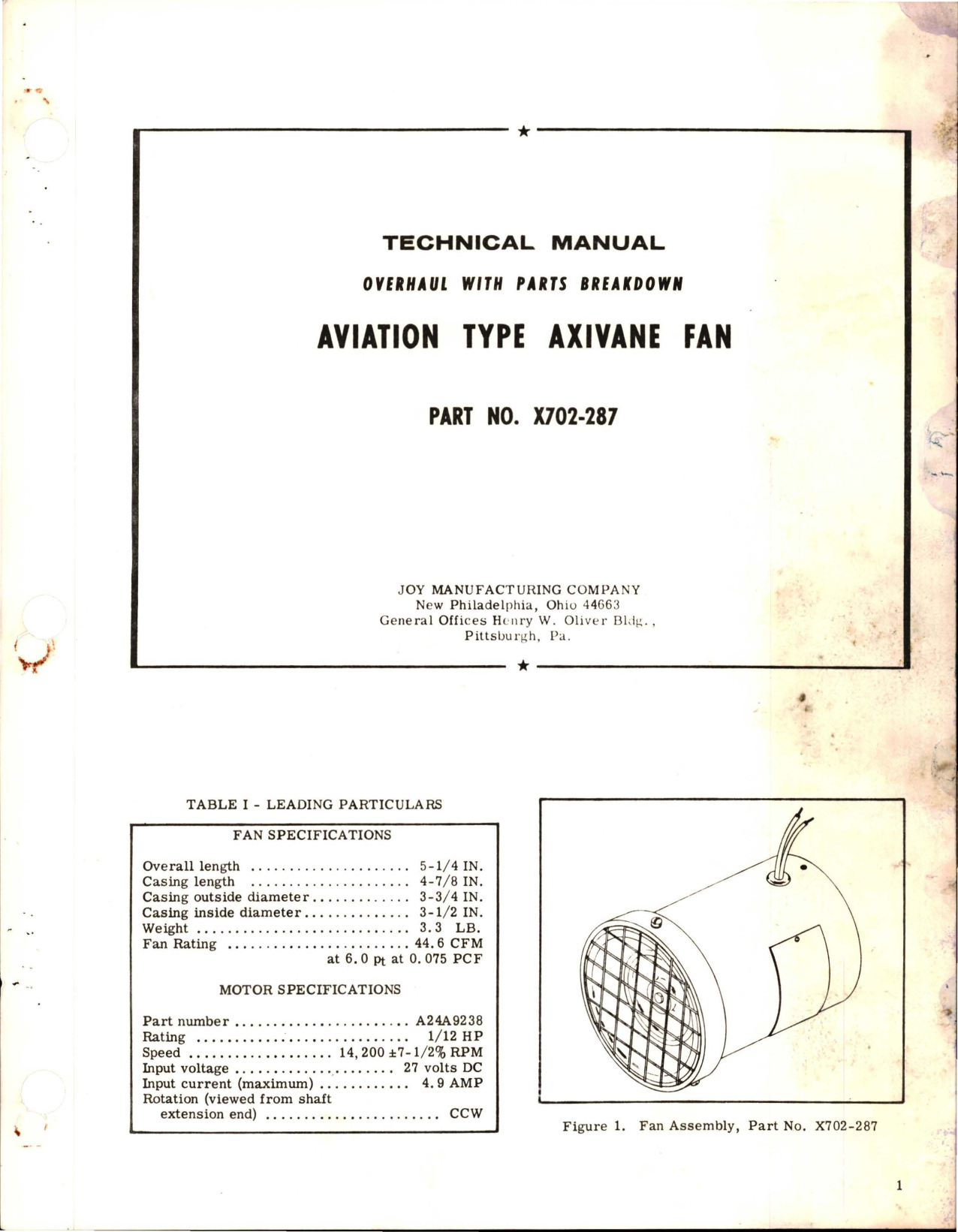 Sample page 1 from AirCorps Library document: Overhaul with Parts Breakdown for Aviation Type Axivane Fan - Part X702-287 