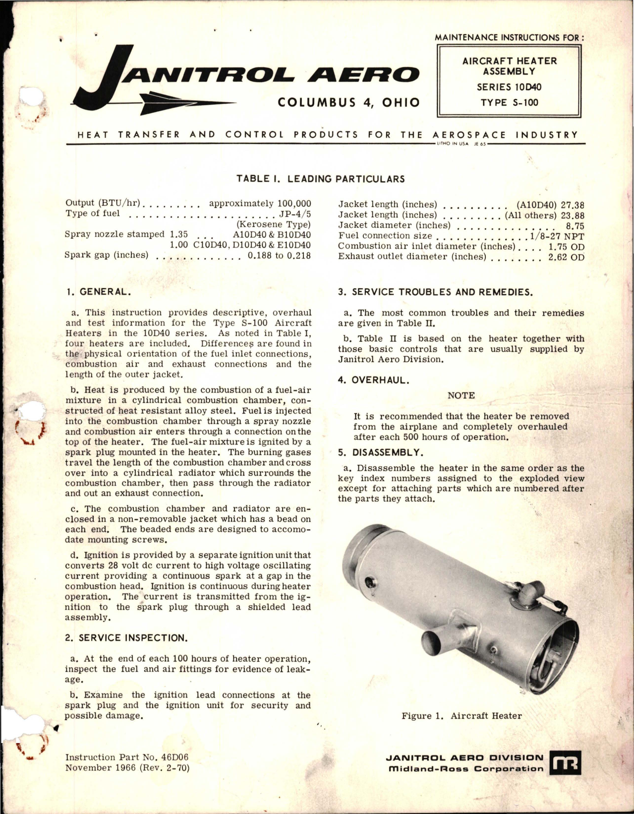 Sample page 1 from AirCorps Library document: Maintenance Instructions for Heater Assembly - Series 10D40 - Type S-100