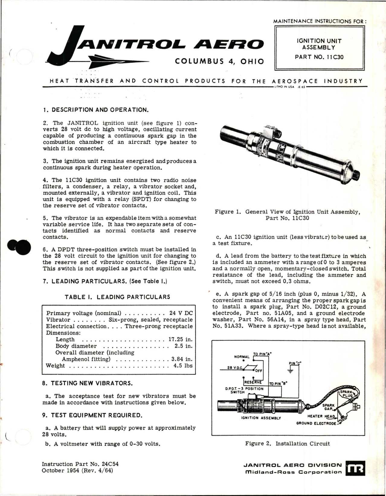 Sample page 1 from AirCorps Library document: Maintenance Instructions for Ignition Unit Assembly - Part 11C30