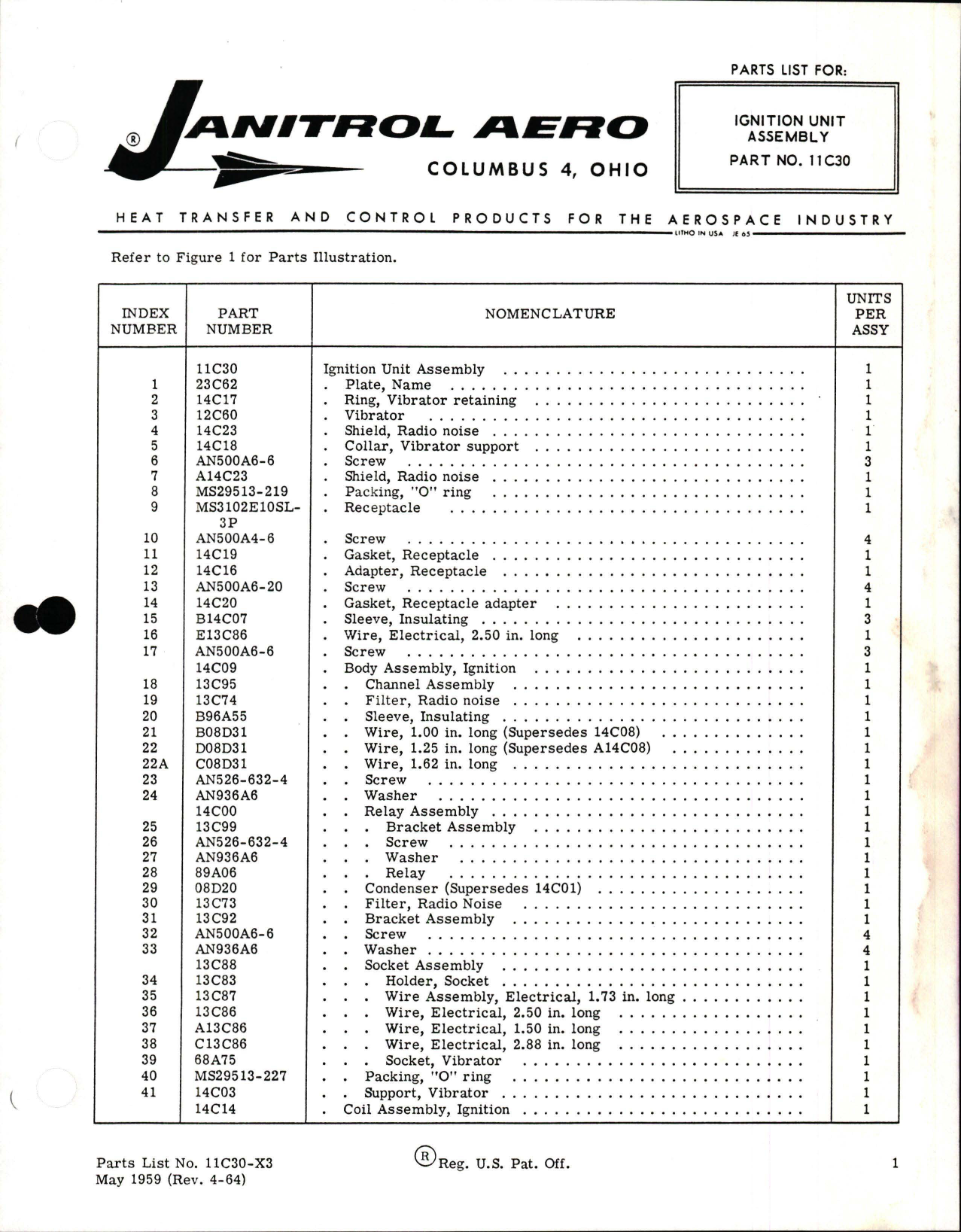 Sample page 1 from AirCorps Library document: Parts List for Ignition Unit Assembly - Part 11C30