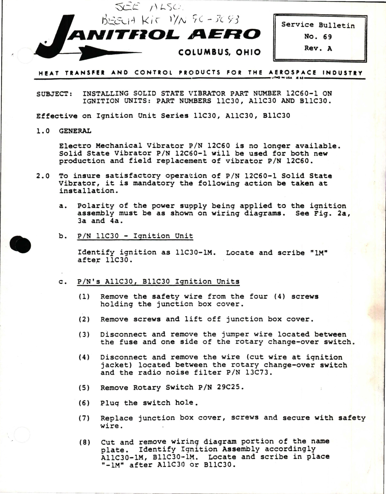 Sample page 1 from AirCorps Library document: Installing Solid State Vibrator Part 12C60-1 in Ignition Units