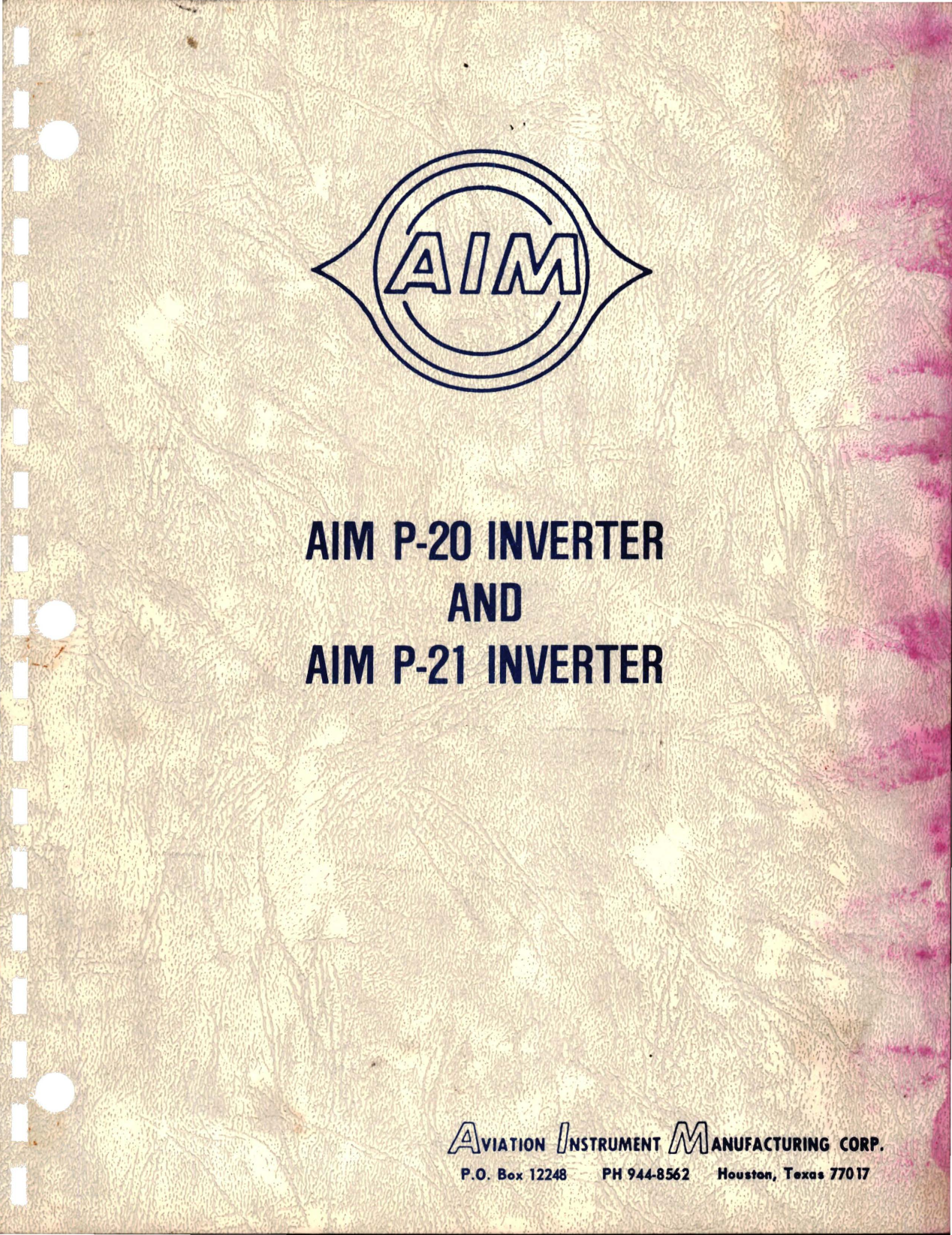 Sample page 1 from AirCorps Library document: Overhaul Instructions with Parts Breakdown for Inverters - AIM P-20, P-21