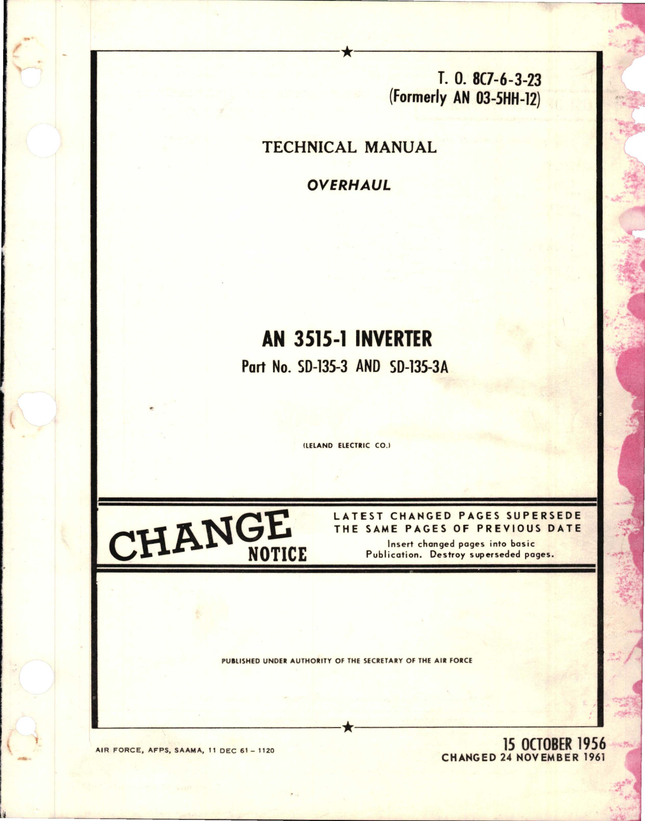 Sample page 1 from AirCorps Library document: Overhaul for Inverter - AN 3515-1 - Part SD-135-3 and SD-135-3A