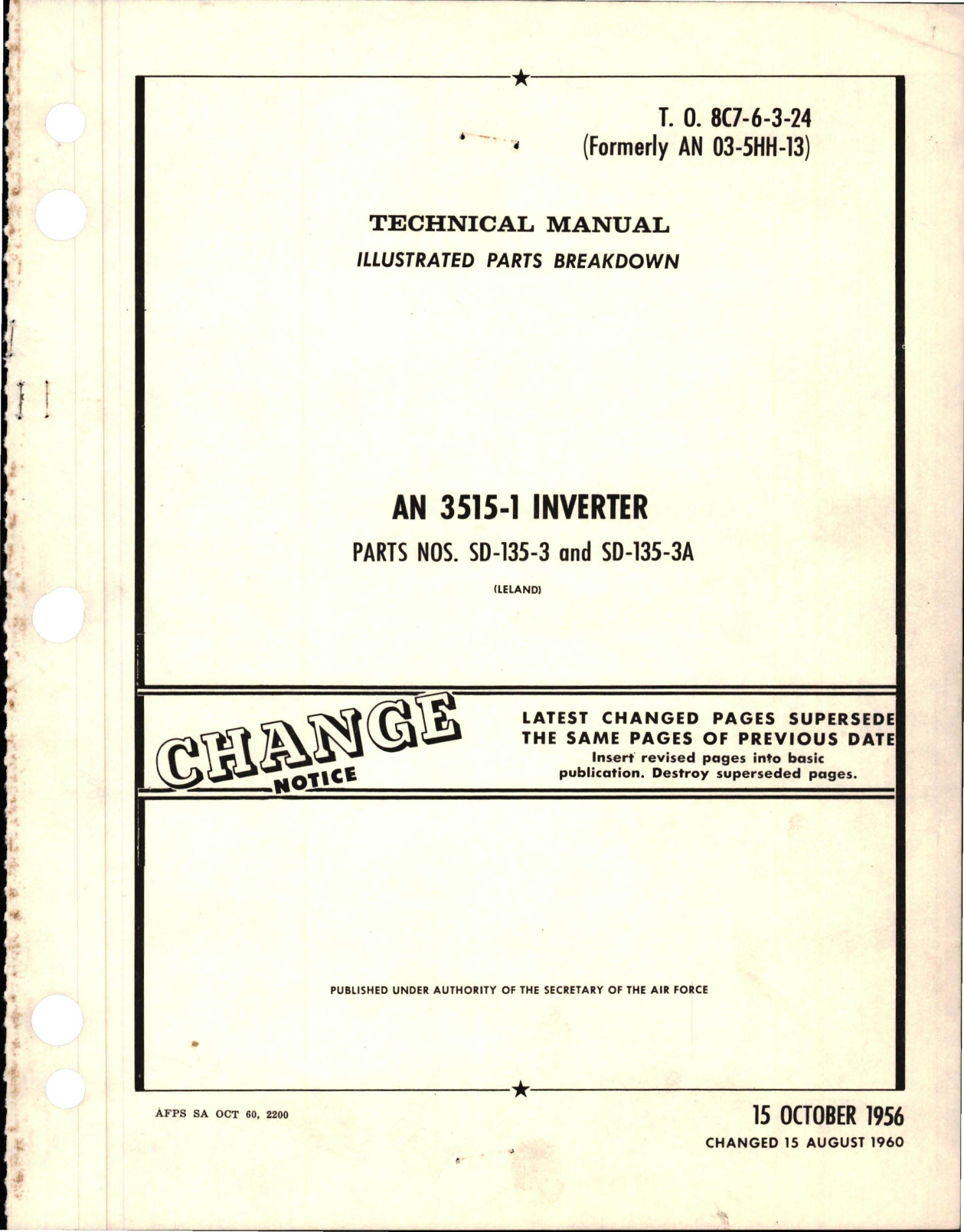 Sample page 1 from AirCorps Library document: Overhaul for Inverter - AN 3515-1 - Part SD-135-3 and SD-135-3A