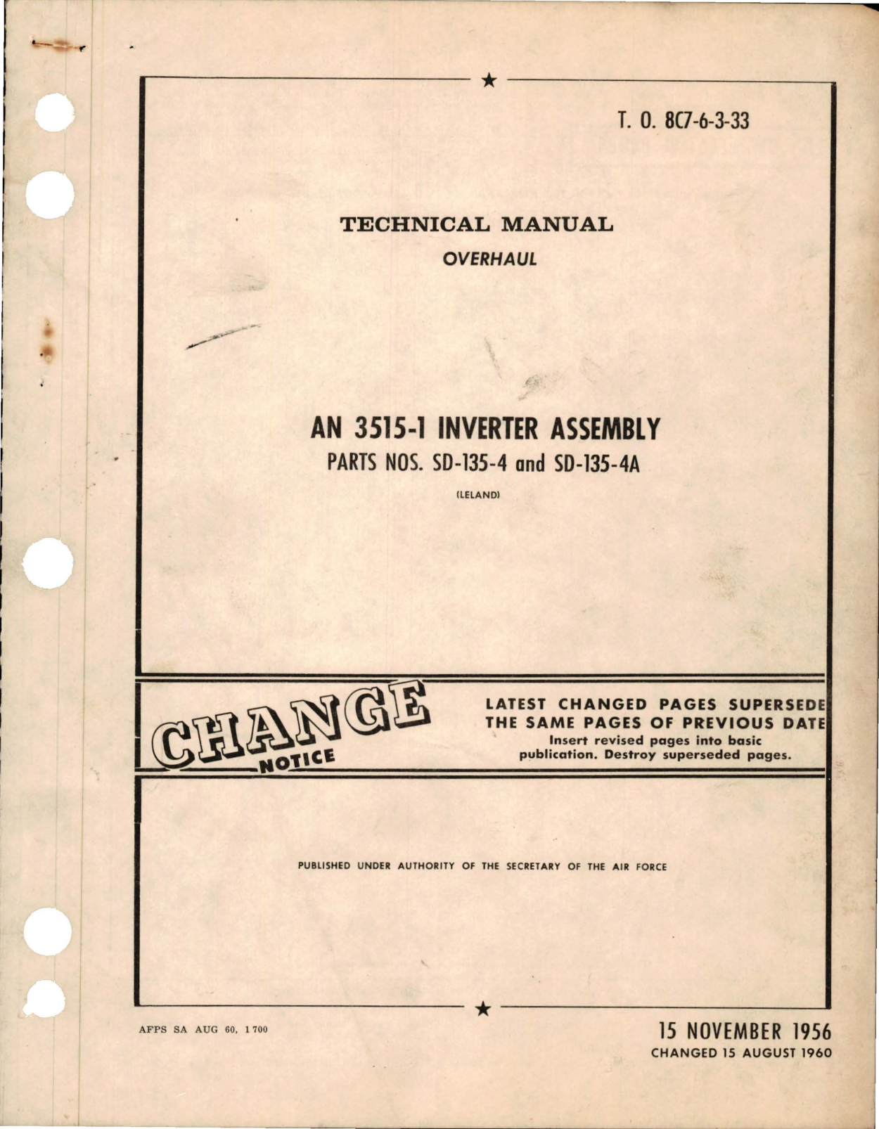 Sample page 1 from AirCorps Library document: Overhaul for Inverter Assembly - AN 3515-1 - Parts SD-135-4 and SD-135-4A