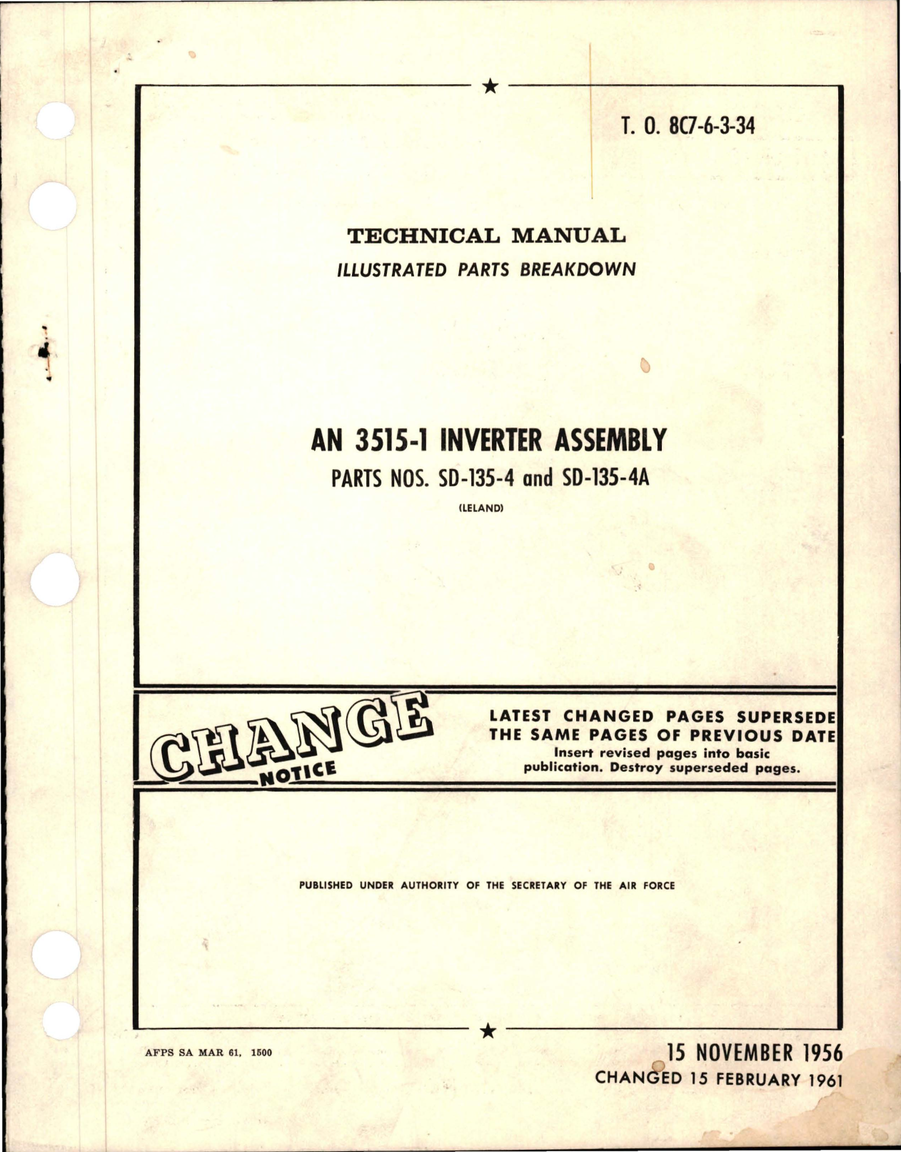 Sample page 1 from AirCorps Library document: Illustrated Parts Breakdown for Inverter Assembly - AN 3515-1 - Parts SD-135-4 and SD-135-4A