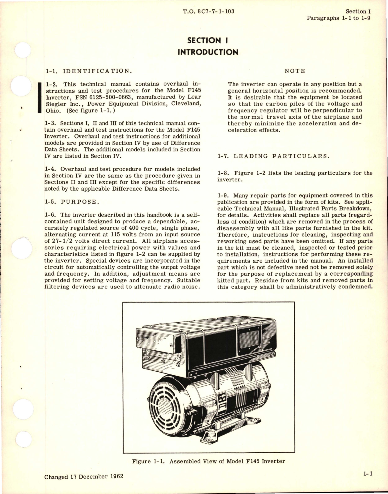 Sample page 5 from AirCorps Library document: Overhaul Manual for Inverter - Models F145, F145-2, F45-3R, and F136