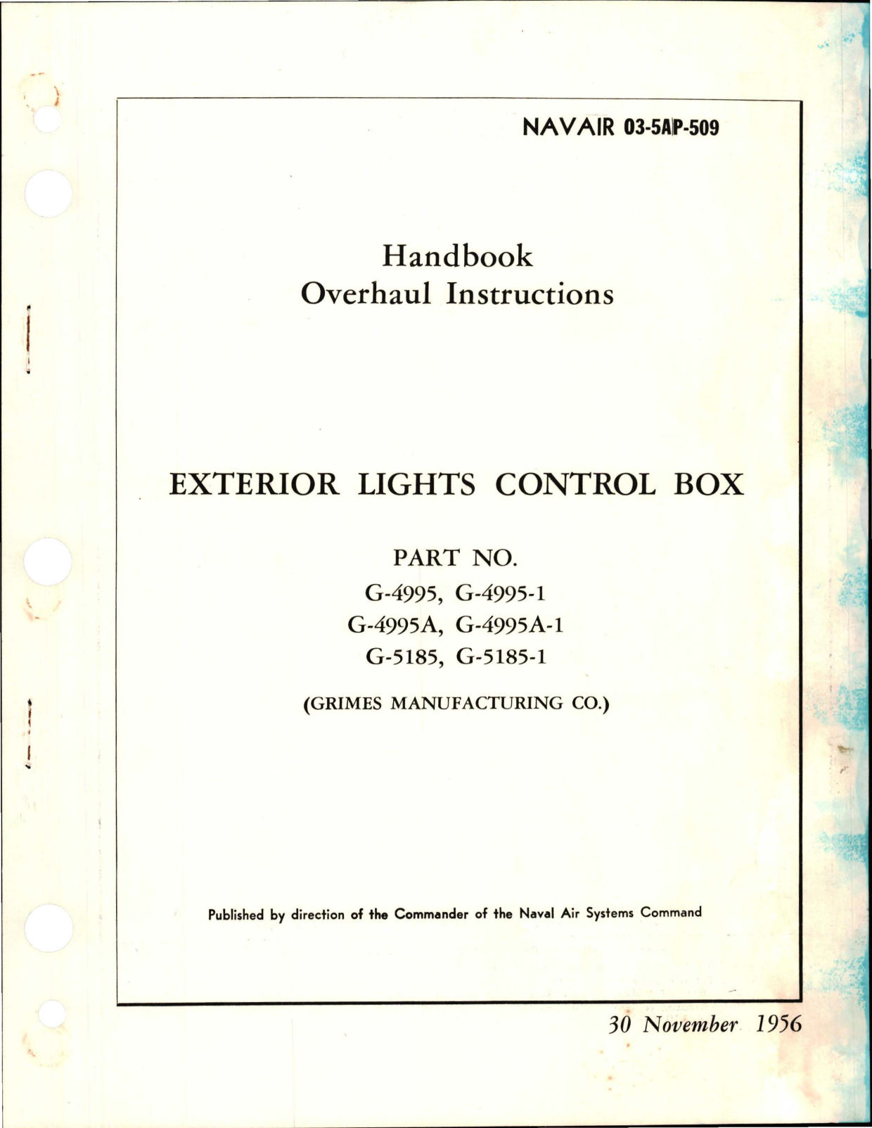 Sample page 1 from AirCorps Library document: Overhaul Instructions for Exterior Lights Control Box 