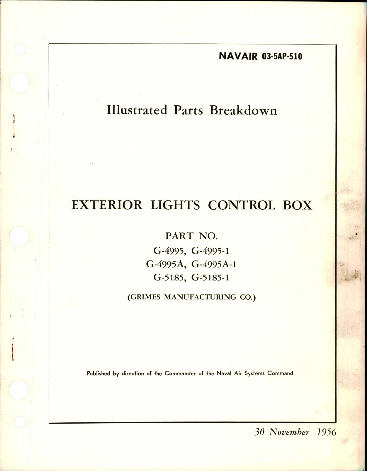 Sample page 1 from AirCorps Library document: Illustrated Parts Breakdown for Exterior Lights Control Box 