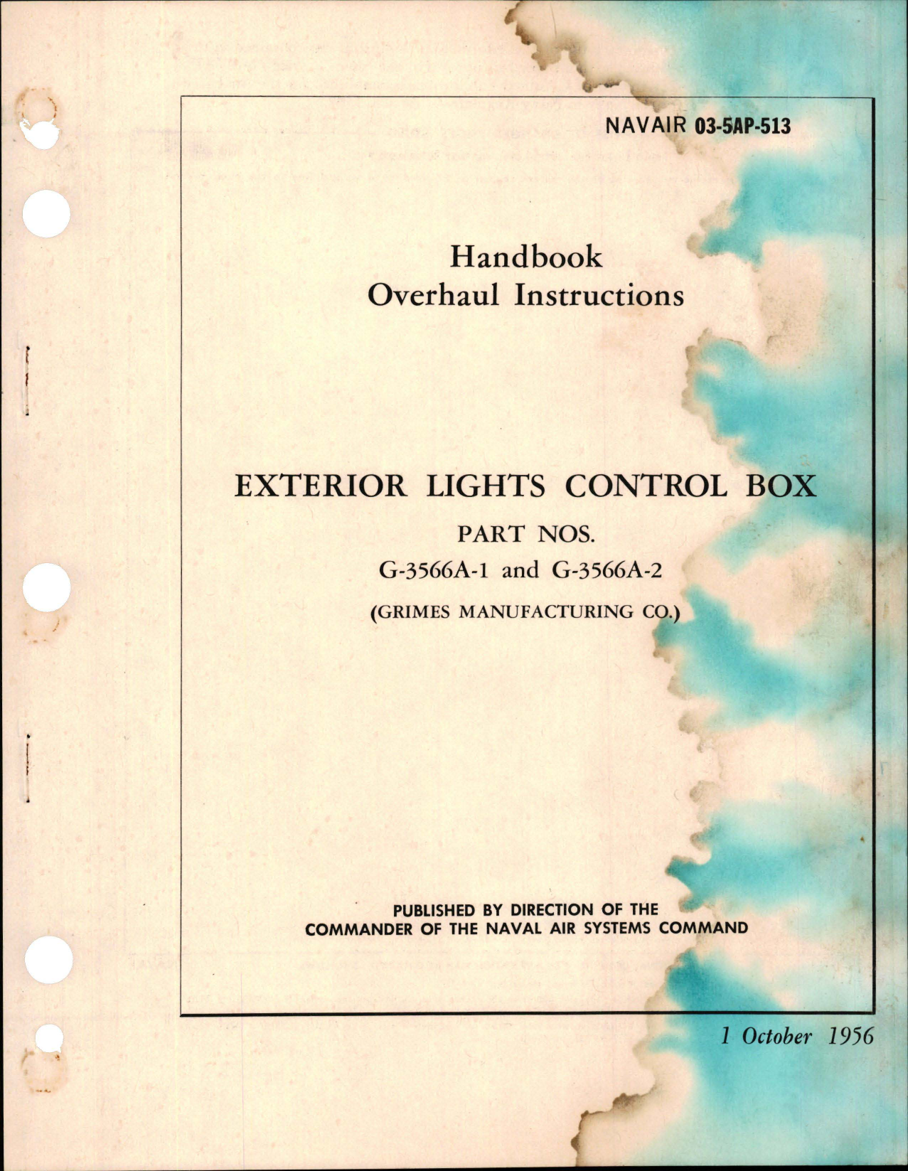 Sample page 1 from AirCorps Library document: Overhaul Instructions for Exterior Lights Control Box - Parts G-3566A-1 and G-3566A-2