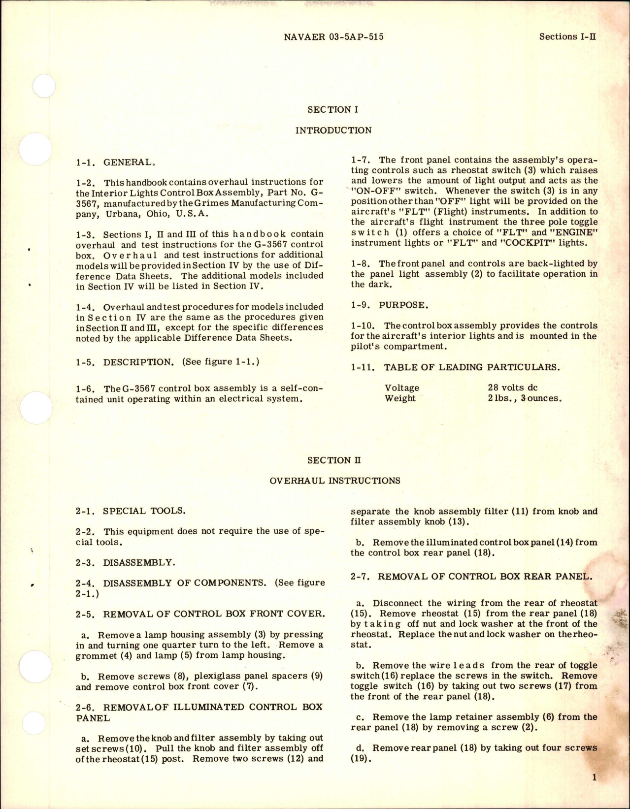 Sample page 5 from AirCorps Library document: Overhaul Instructions for Interior Lights Control Box - Part G-3567 
