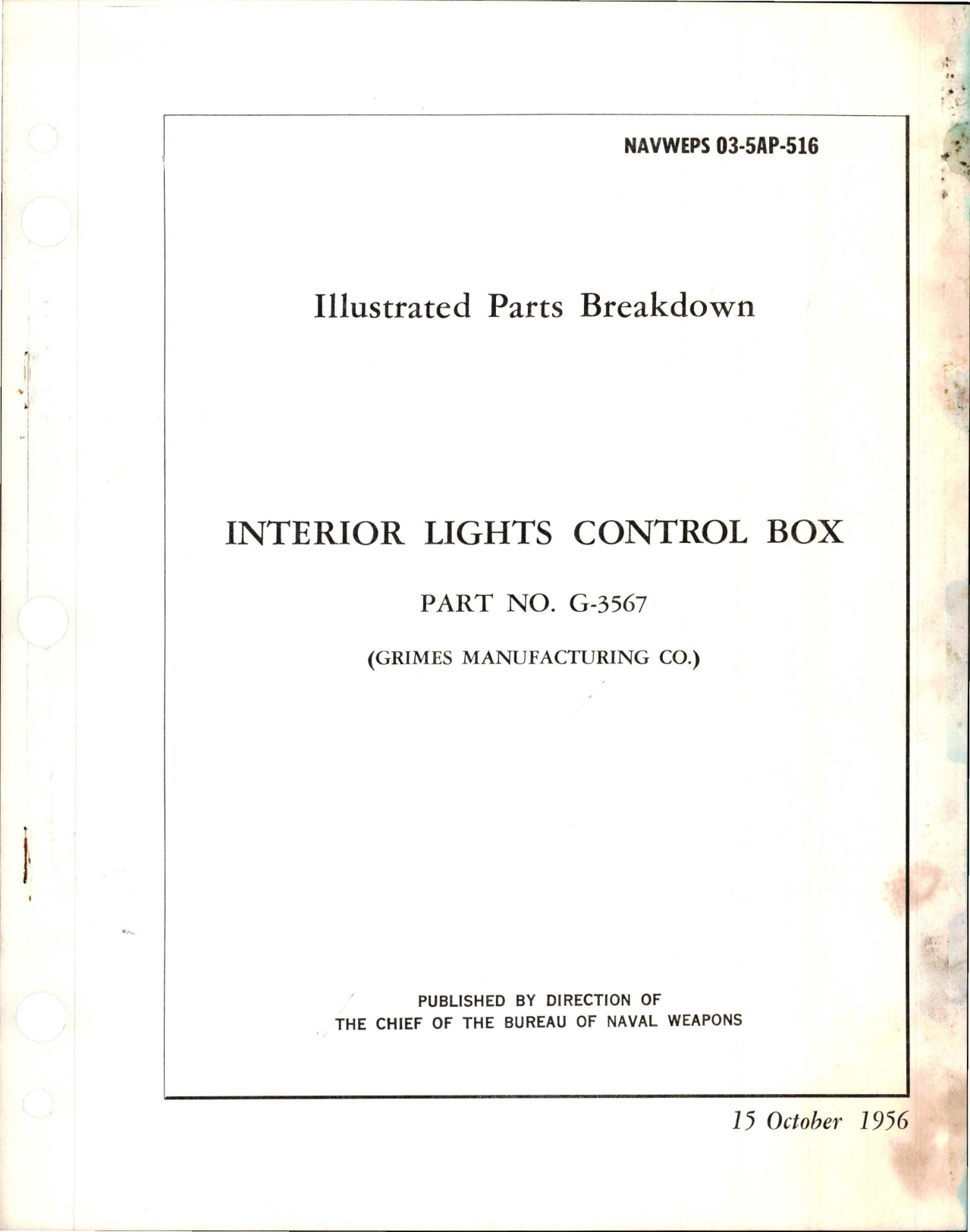 Sample page 1 from AirCorps Library document: Illustrated Parts Breakdown for Interior Lights Control Box - Part G-3567