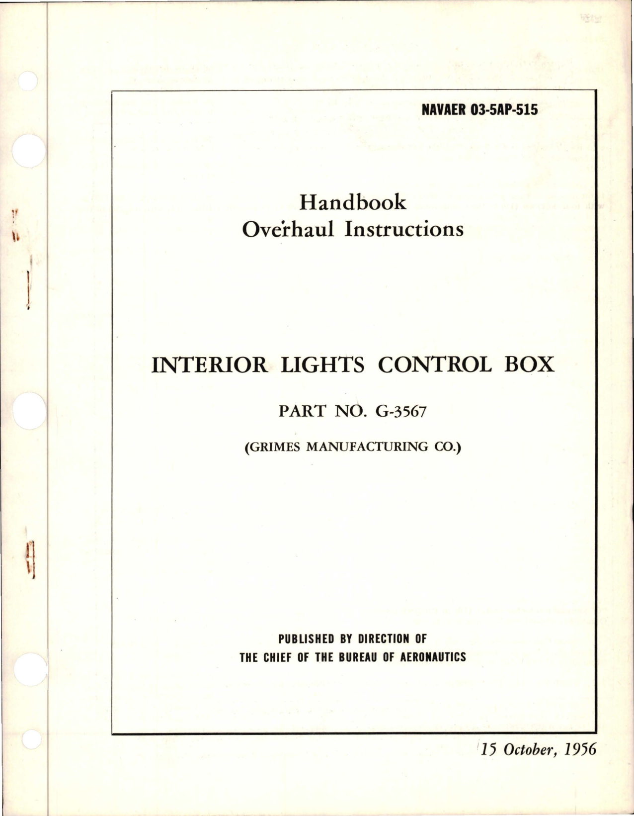 Sample page 1 from AirCorps Library document: Overhaul Instructions for Interior Lights Control Box - Part G-3567