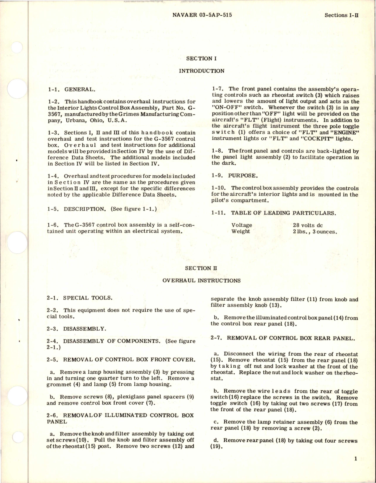 Sample page 5 from AirCorps Library document: Overhaul Instructions for Interior Lights Control Box - Part G-3567