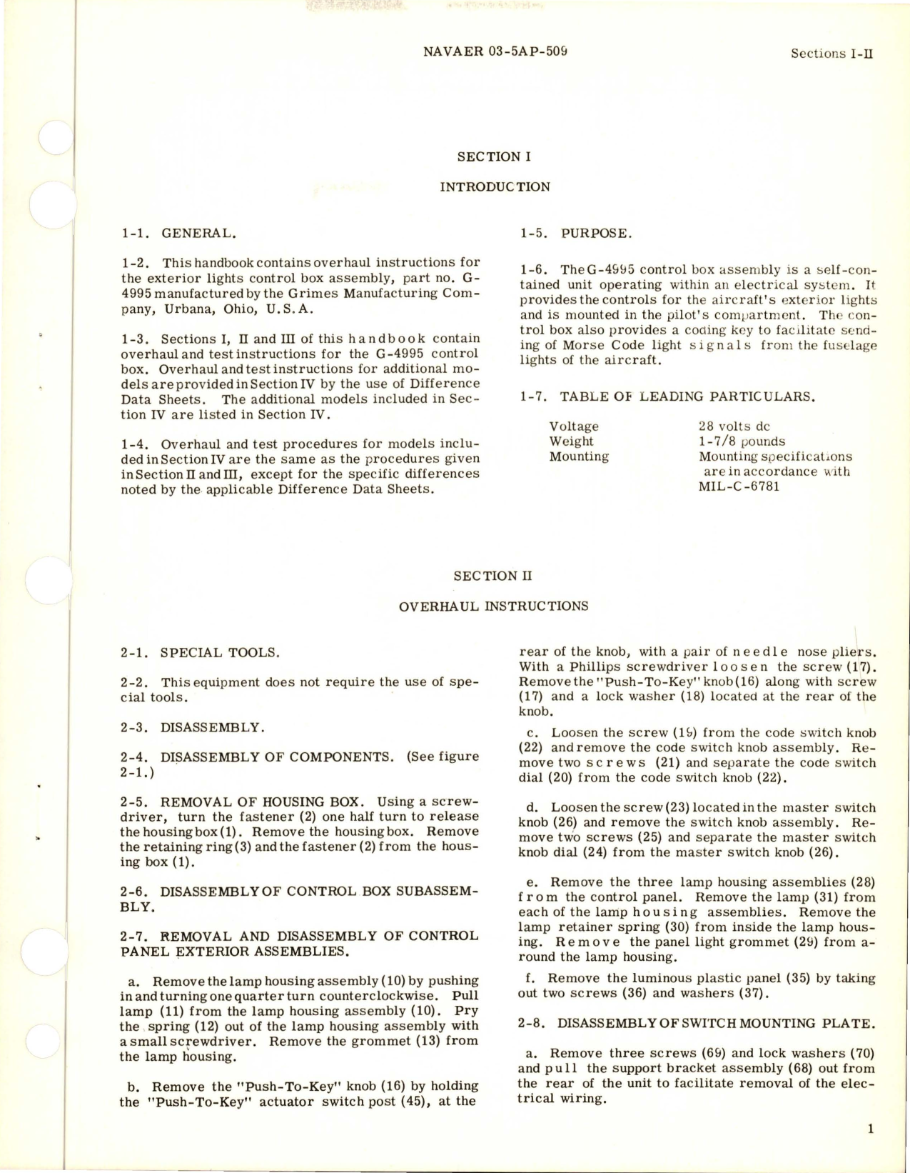 Sample page 5 from AirCorps Library document: Overhaul Instructions for Exterior Lights Control Box - Parts G-4995, G-4995-1, G-4995A, G-4995A-1, G-5185, and G-5185-1