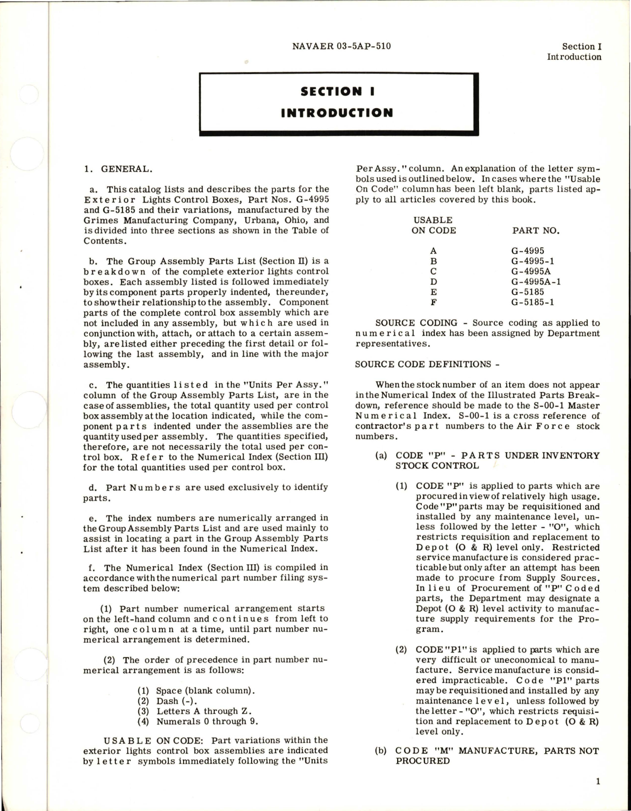 Sample page 5 from AirCorps Library document: Exterior Lights Control Box - Parts G-4995, G-4995-1, G-4995A, G-4995A-1, G-5185, and G5185-1