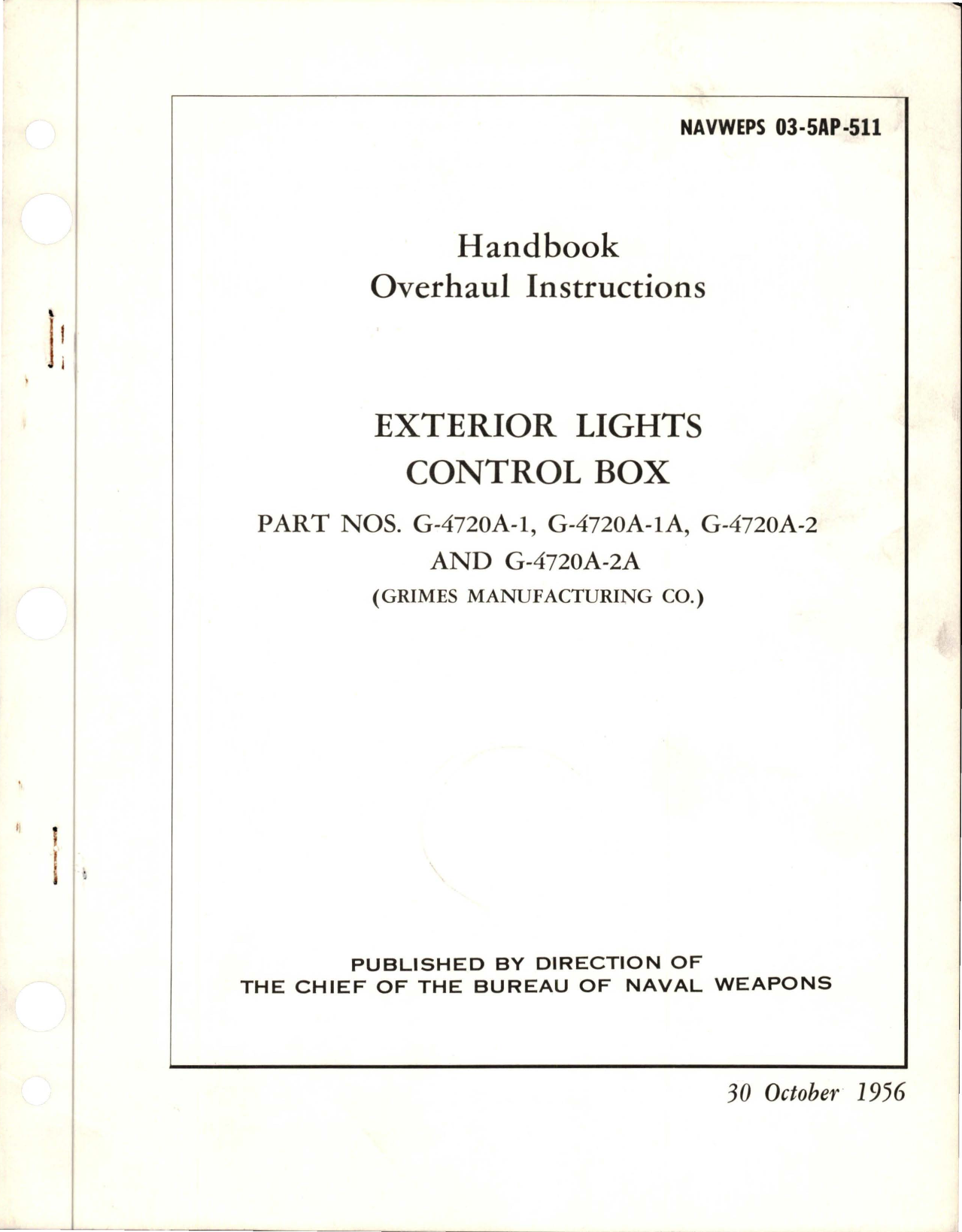 Sample page 1 from AirCorps Library document: Overhaul Instructions for Exterior Lights Control Box - Parts G-4720A-1, G-4720A-1A, G-4720A-2, and G-4720A-2A