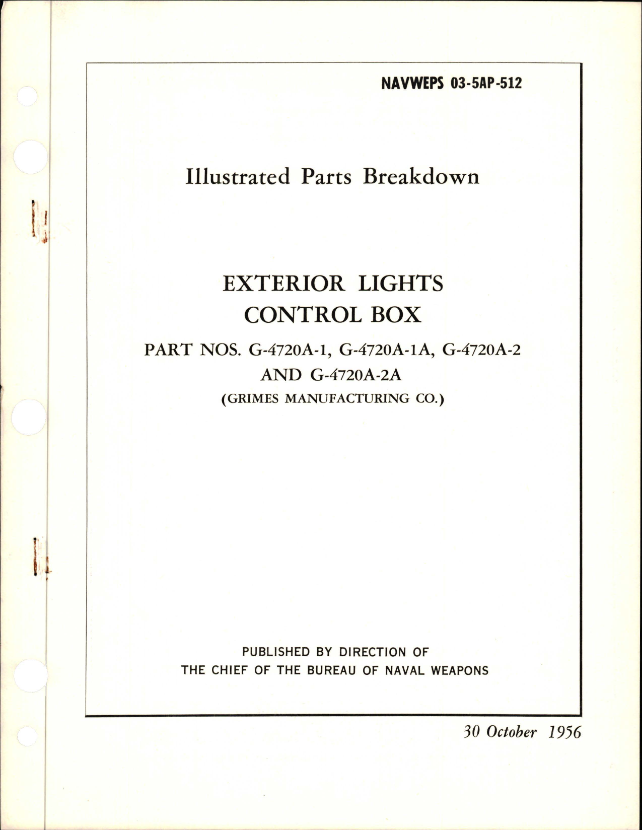 Sample page 1 from AirCorps Library document: Illustrated Parts Breakdown for Exterior Lights Control Box - Parts G-4720A-1, G-4720A-1A, G-4720A-2, and G-4720A-2A