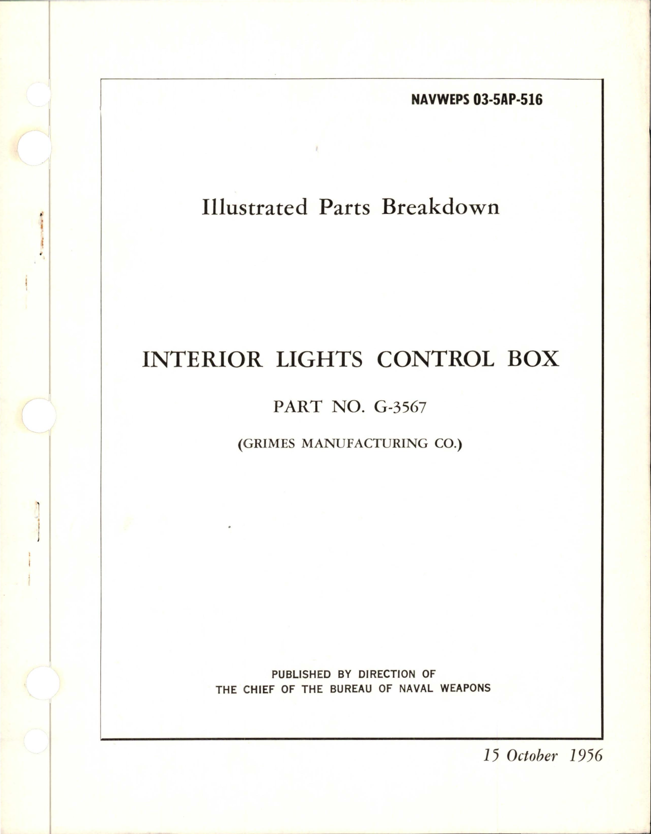 Sample page 1 from AirCorps Library document: Illustrated Parts Breakdown for Interior Lights Control Box - Part G-3567