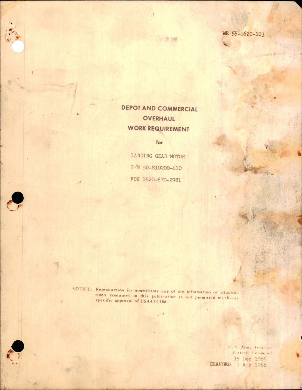 Sample page 1 from AirCorps Library document: Depot and Commercial Overhaul Work Requirement for Landing Gear Motor - Part 50-810200-610