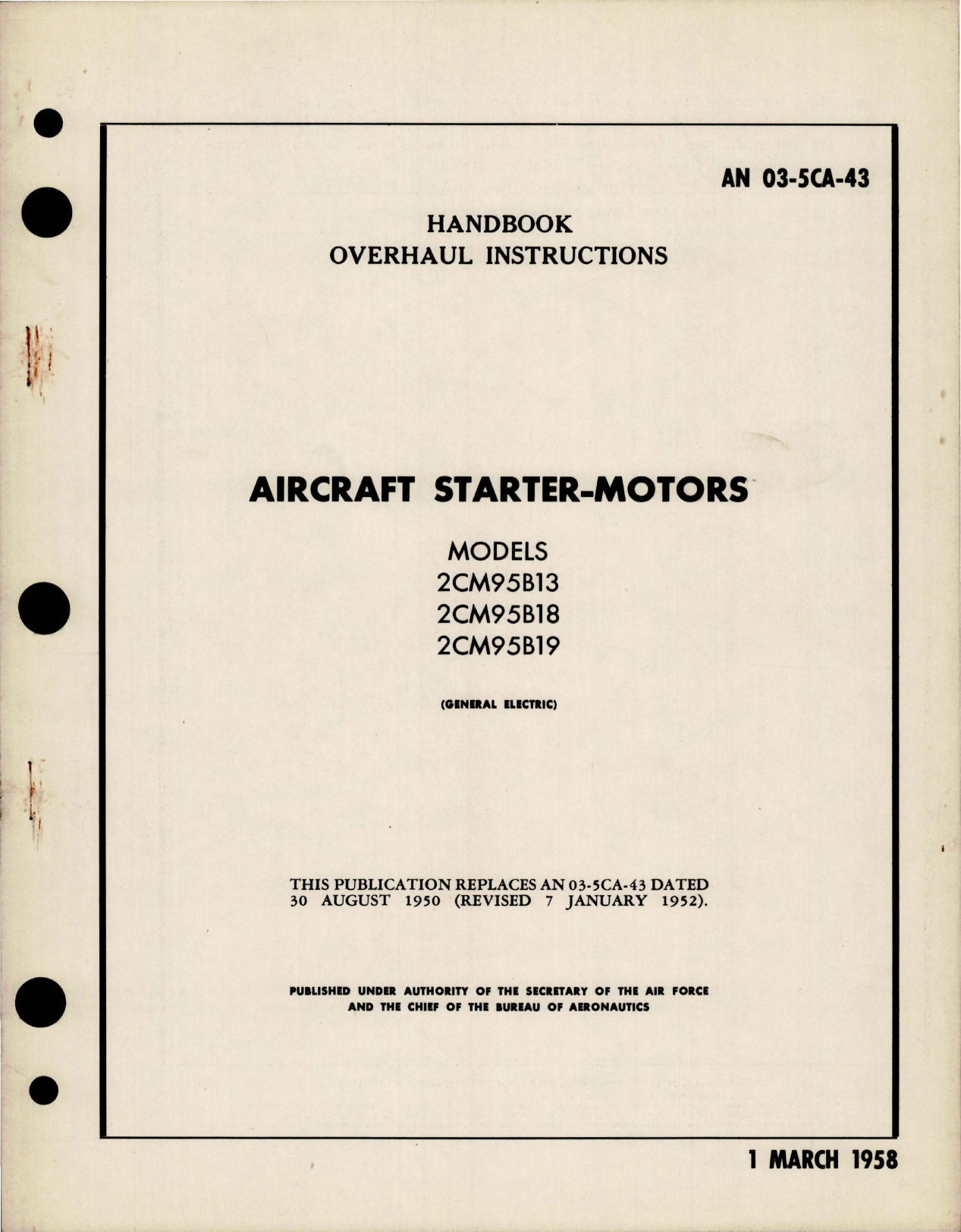 Sample page 1 from AirCorps Library document: Overhaul Instructions for Starter-Motors - Models 2CM95B13, 2CM95B18, 2CM95B19 